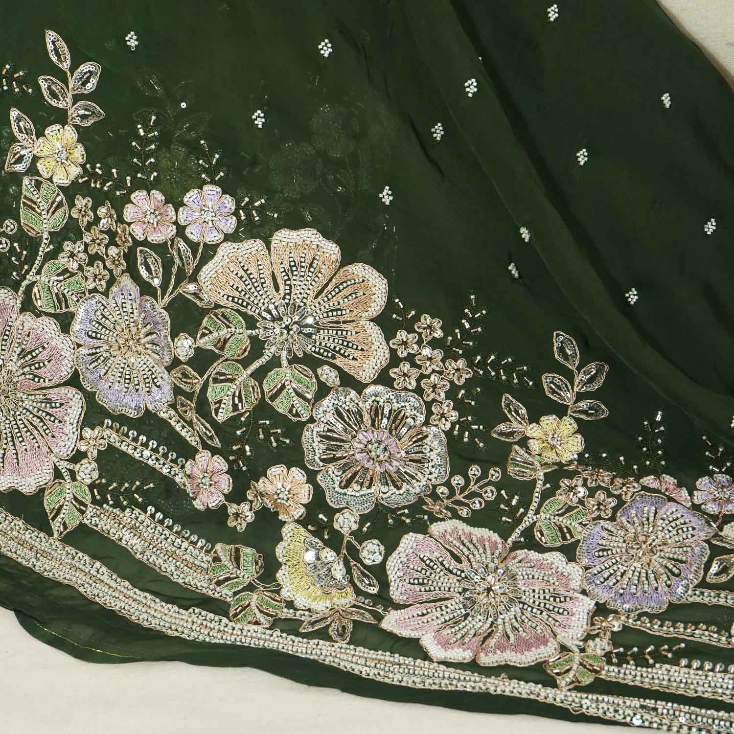 Dark Green Embroidery Cut Dana Organza Fabric WI-27284 - Image 2