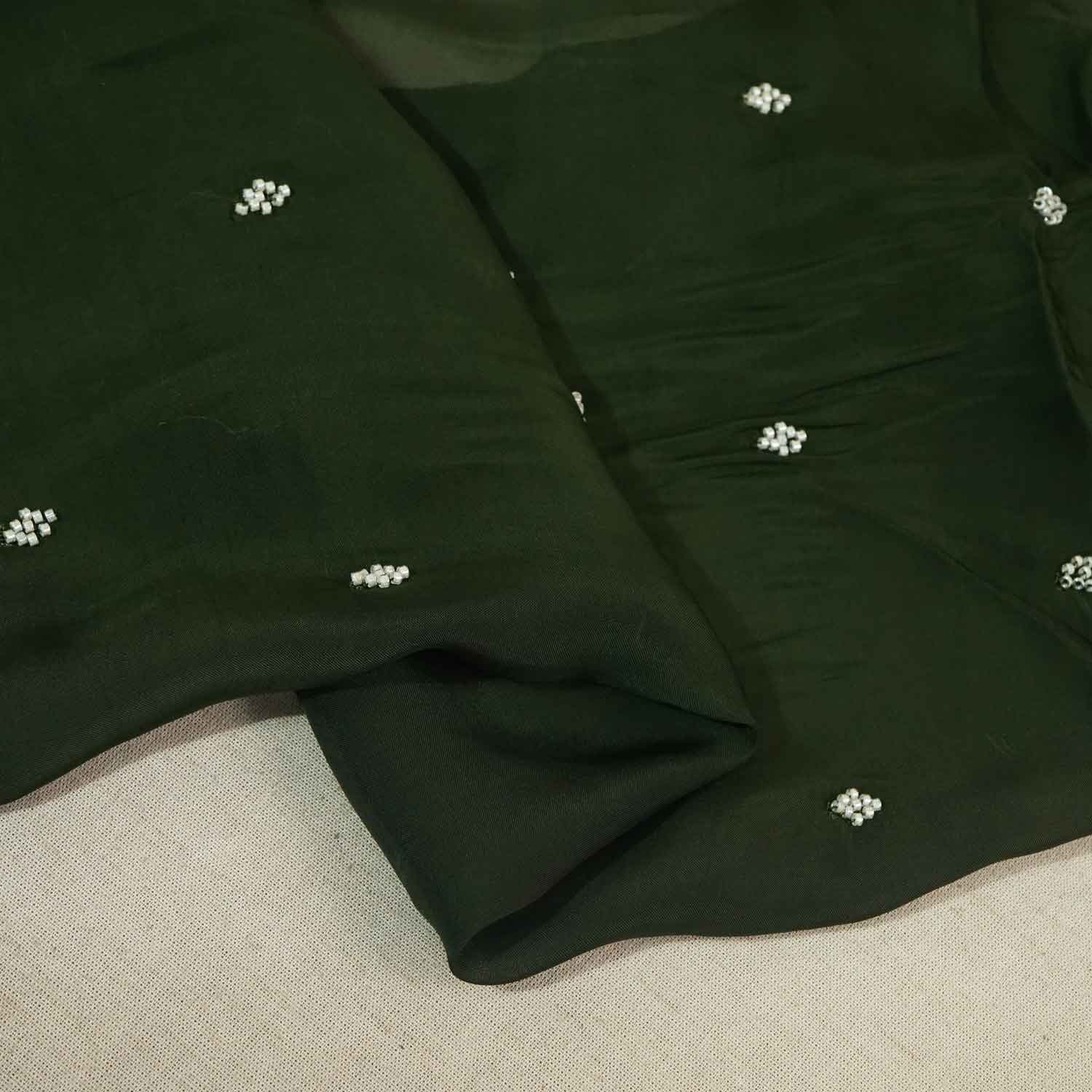 Dark Green Embroidery Cut Dana Organza Fabric WI-27284 - Image 3