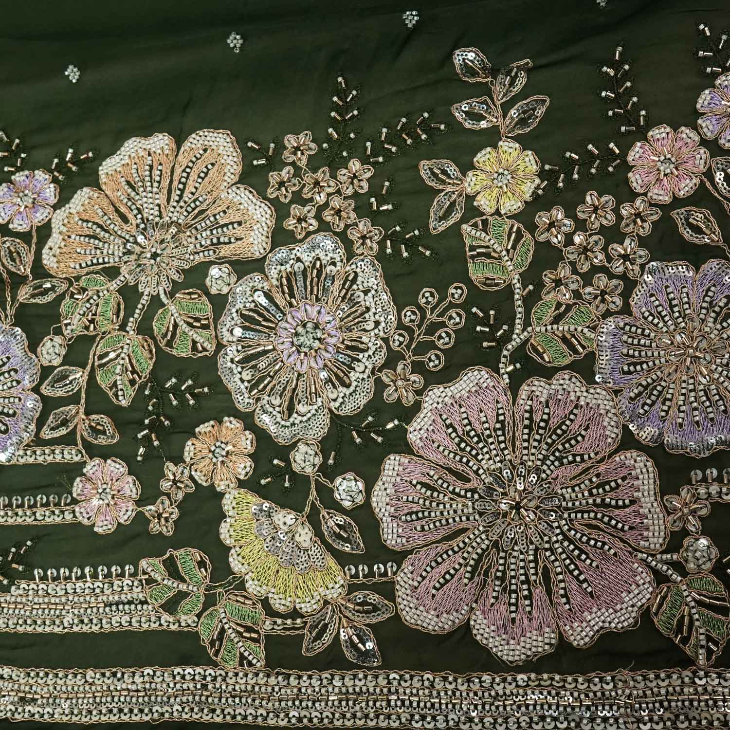 Dark Green Embroidery Cut Dana Organza Fabric WI-27284 - Image 4