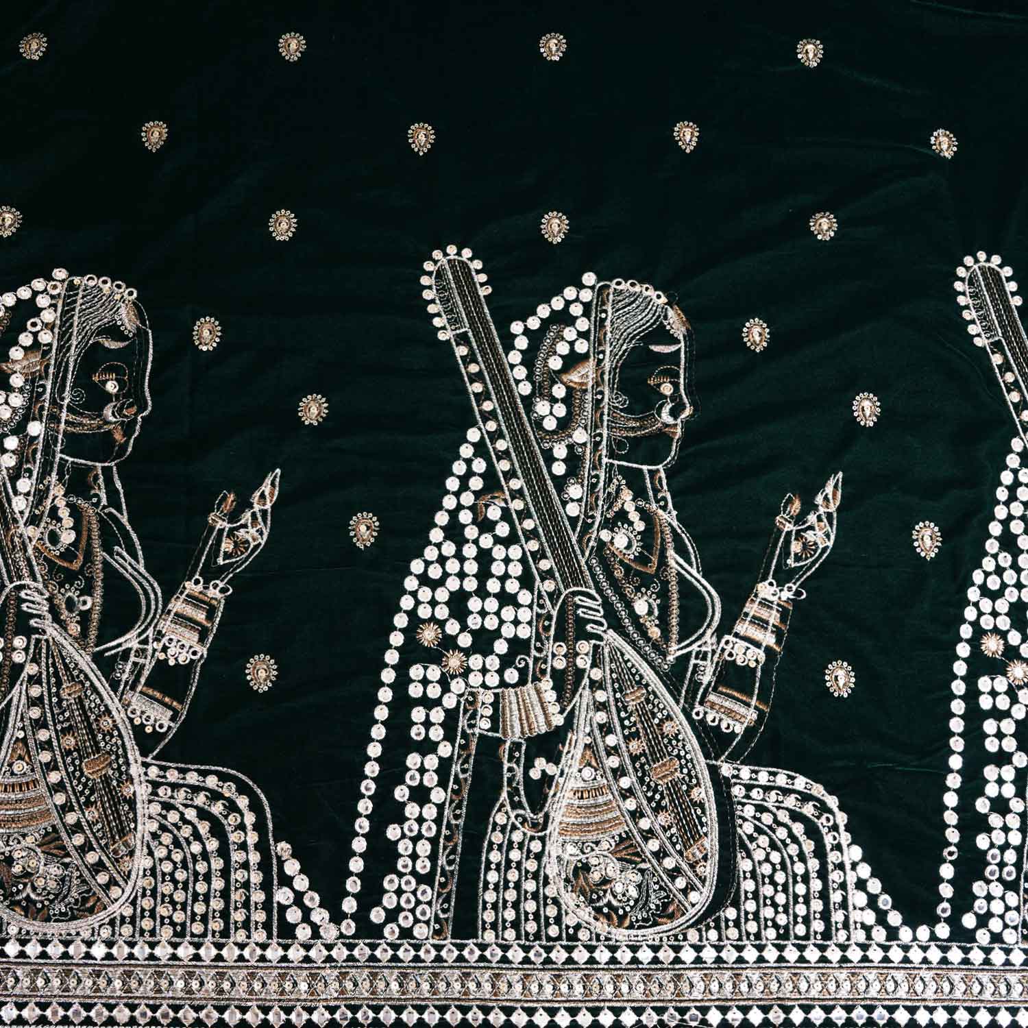 Dark Green Embroidery Velvet Fabric JD-28971 - Image 4