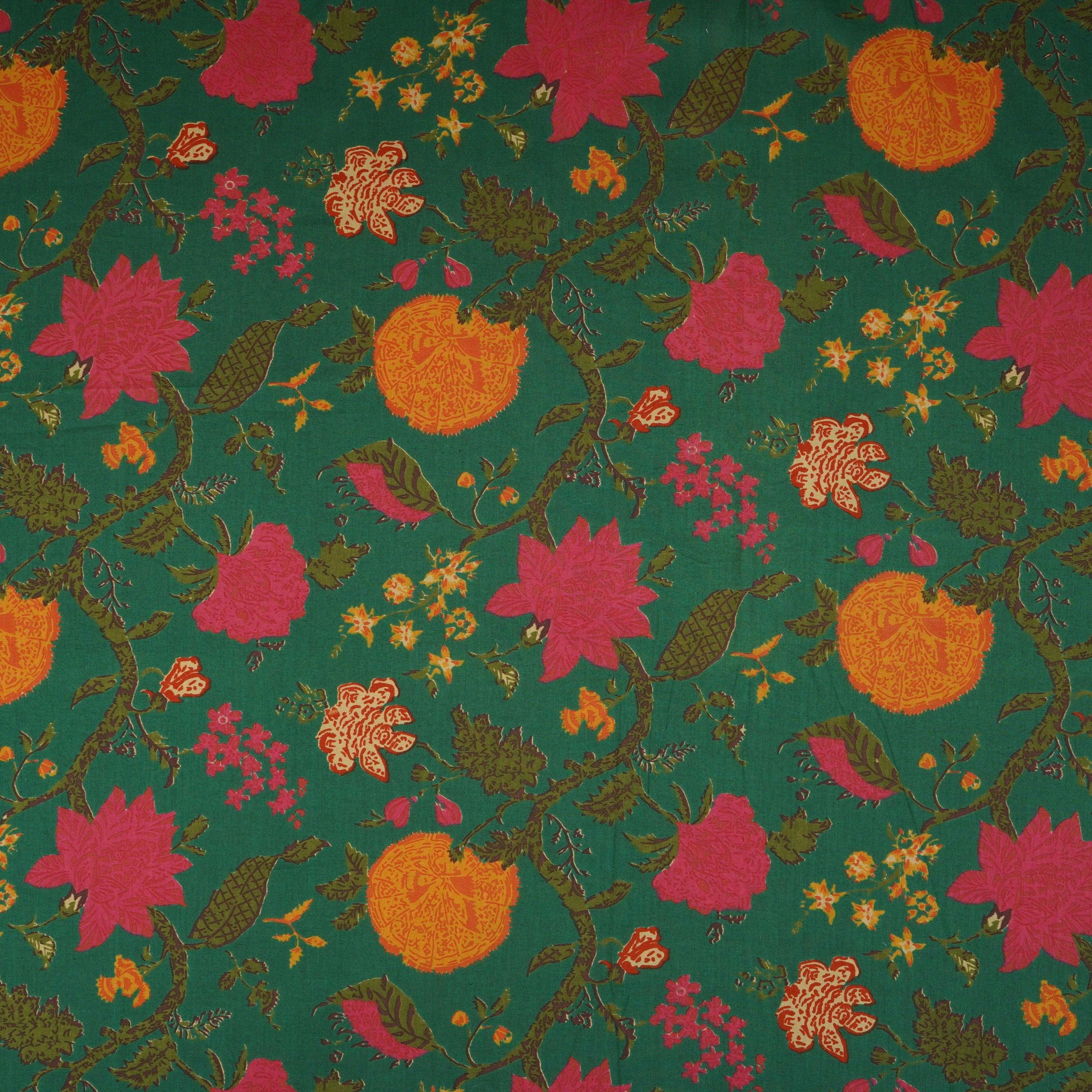 Dark Green Floral Print Cotton Fabric OG-30413 - Image 2