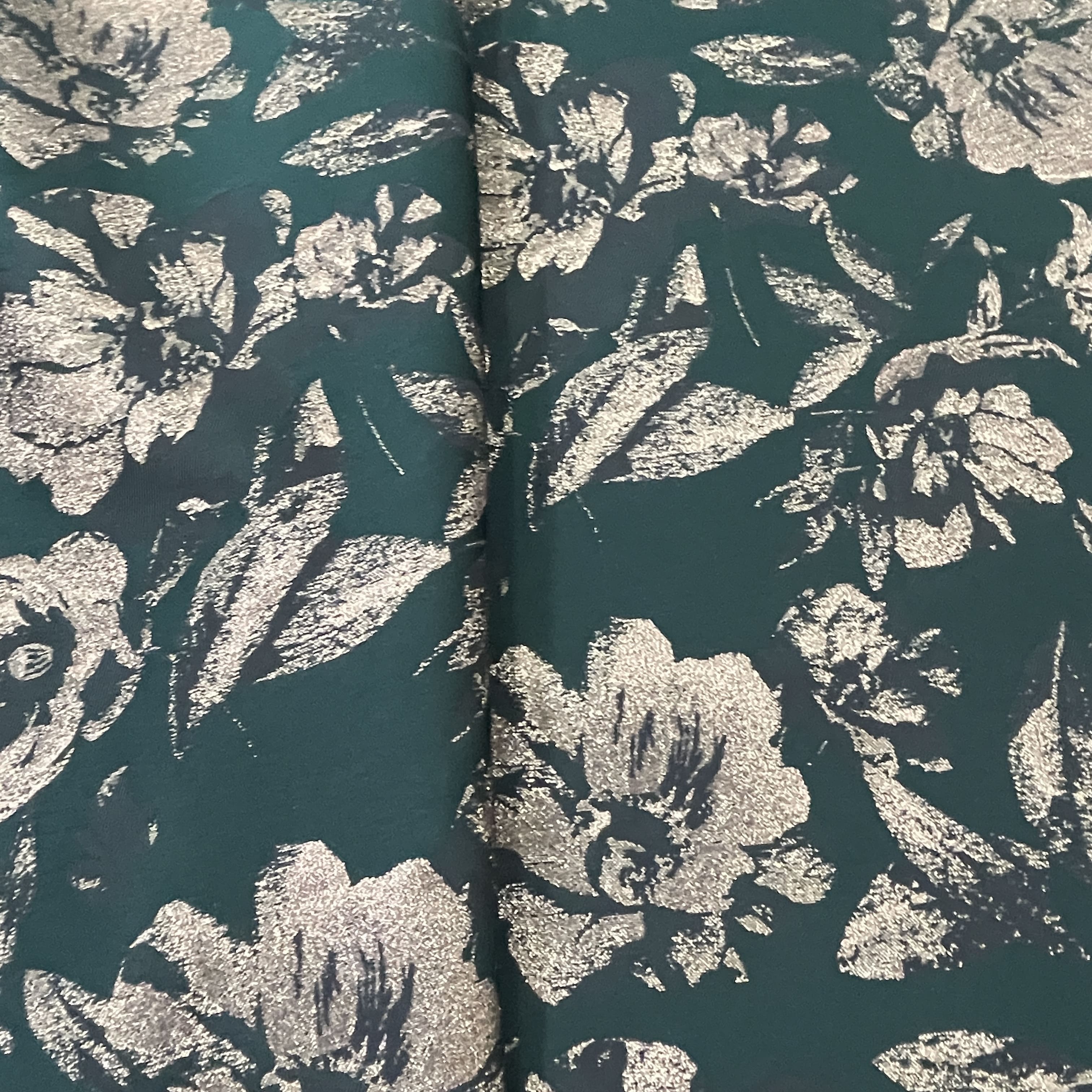 Dark Green Golden Floral With Lurex Brocade Jacquard Fabric Oe 12366 - Image 3