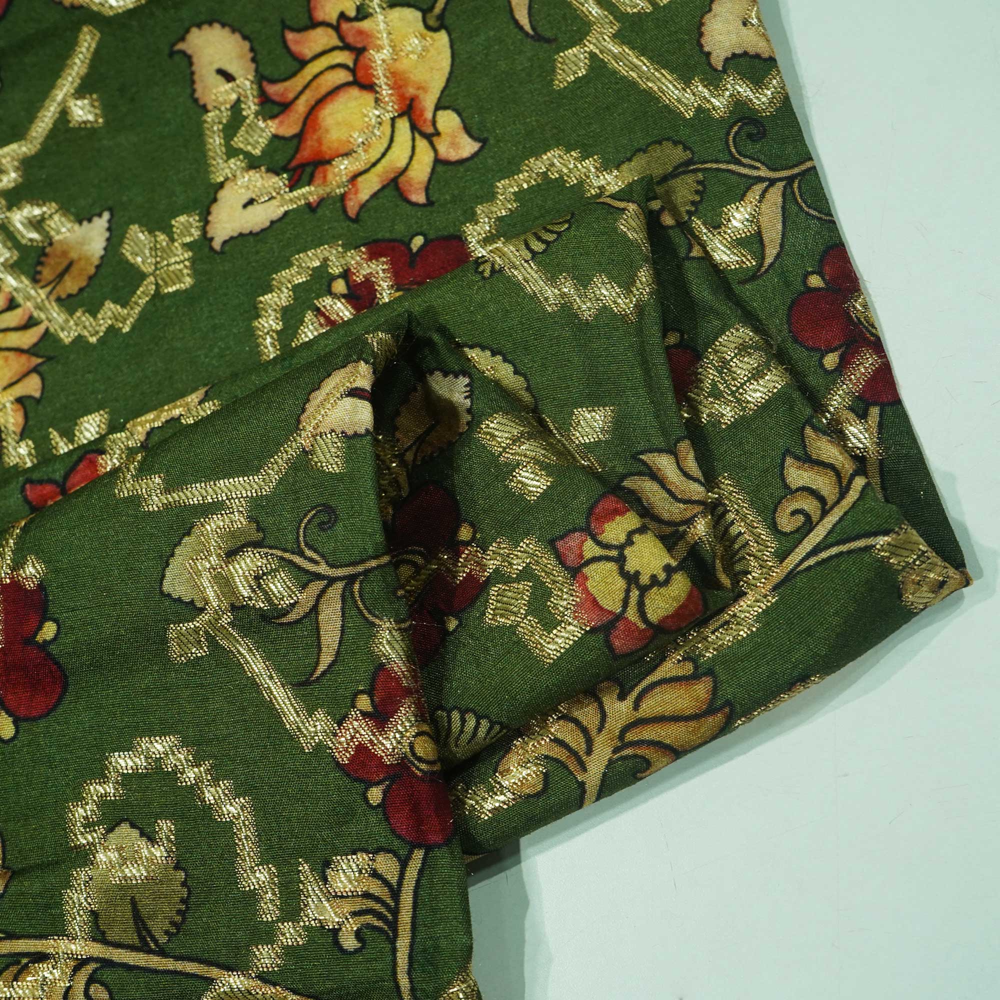 Dark Green Madhubani Print Dola Silk Jacquard KOT-11998 - Image 2