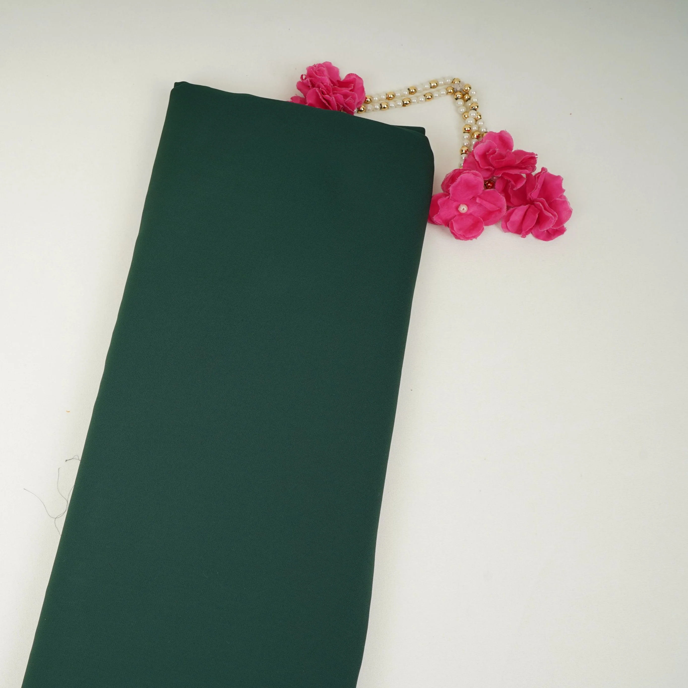 Dark Green Solid Double Georgette Fabric LID-03