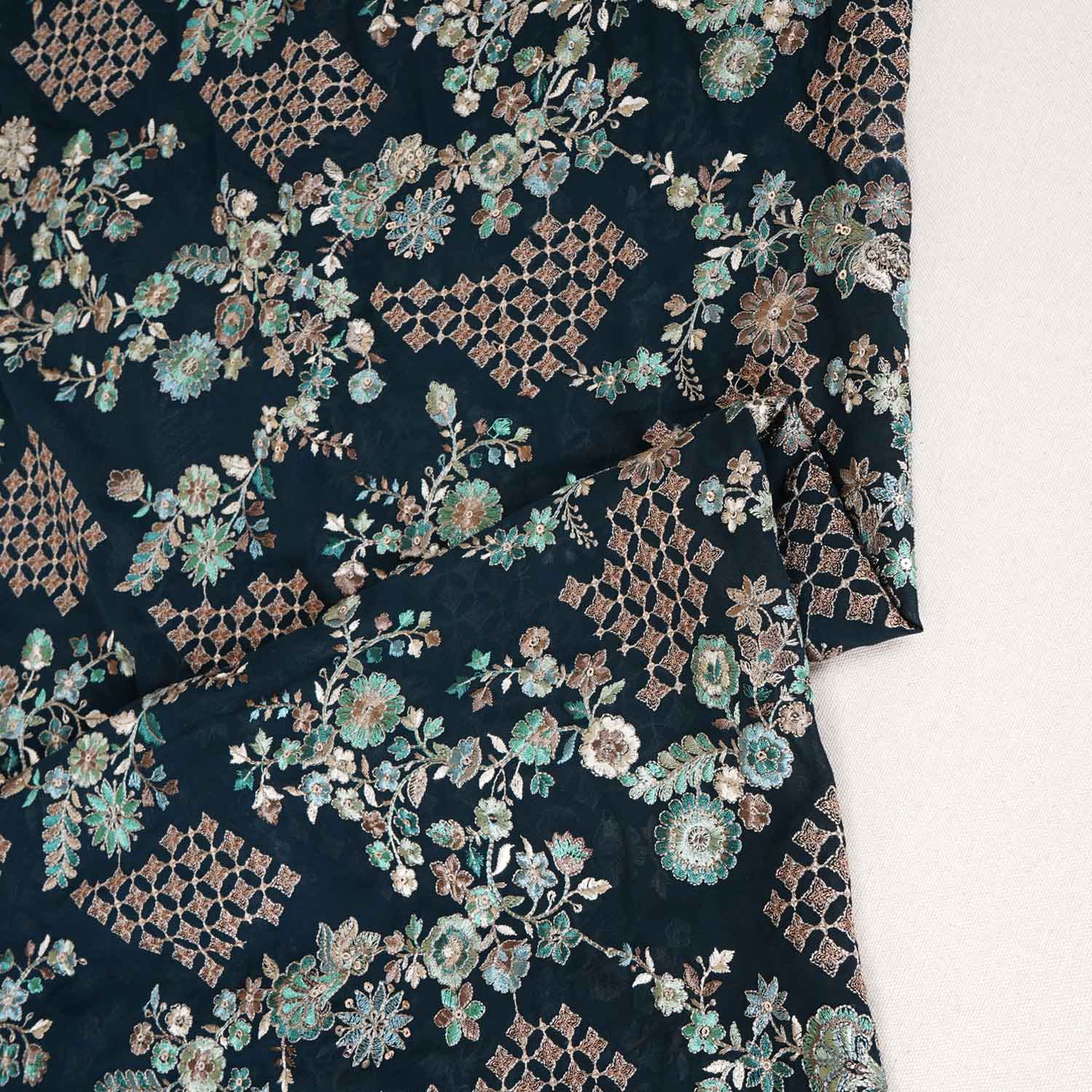 Dark Green Parsi Gara Embroidery Georgette Fabric DR-28030 - Image 3