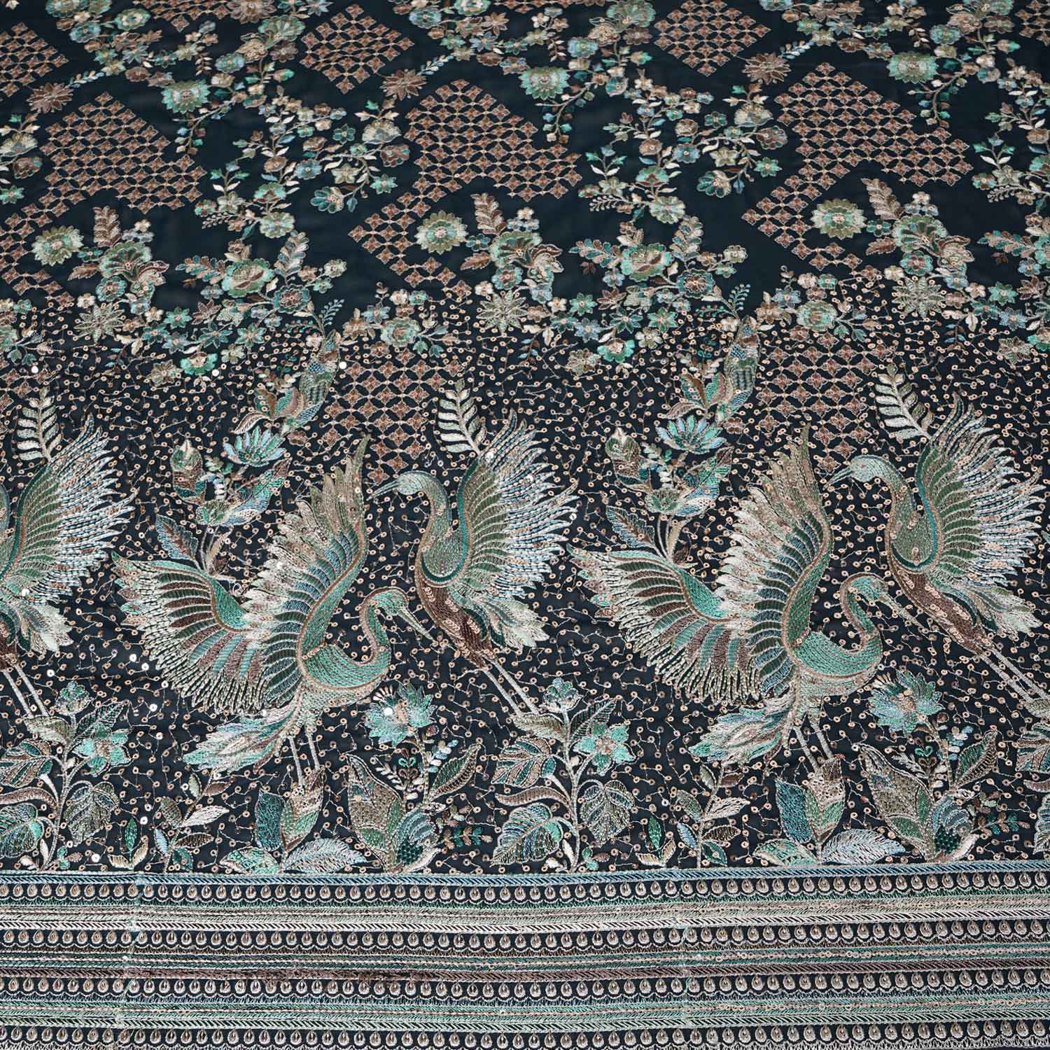 Dark Green Parsi Gara Embroidery Georgette Fabric DR-28030 - Image 5