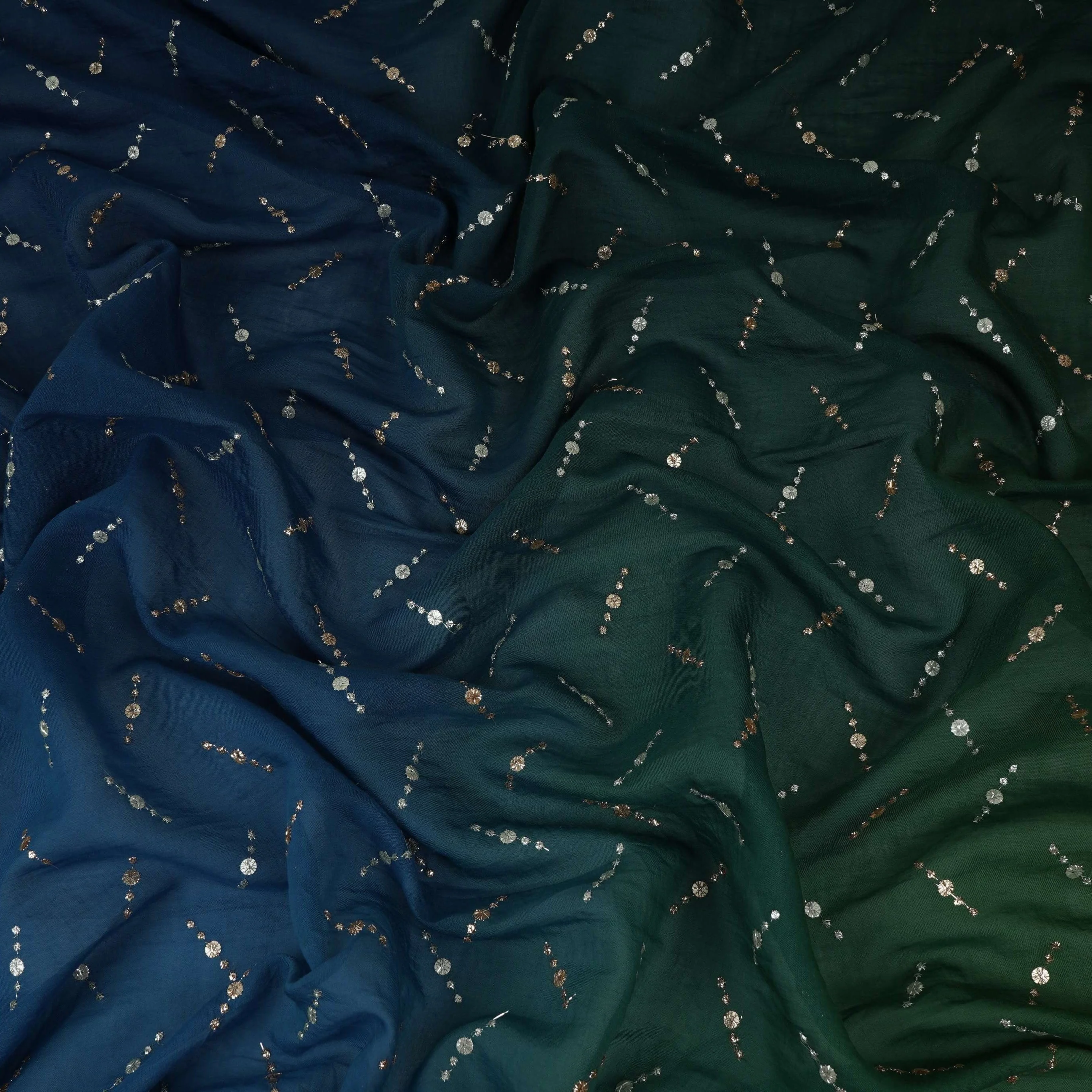 Dark Green with Blue 4D Buti embroidery Malai Chanderi Fabric VF-32240 - Image 3