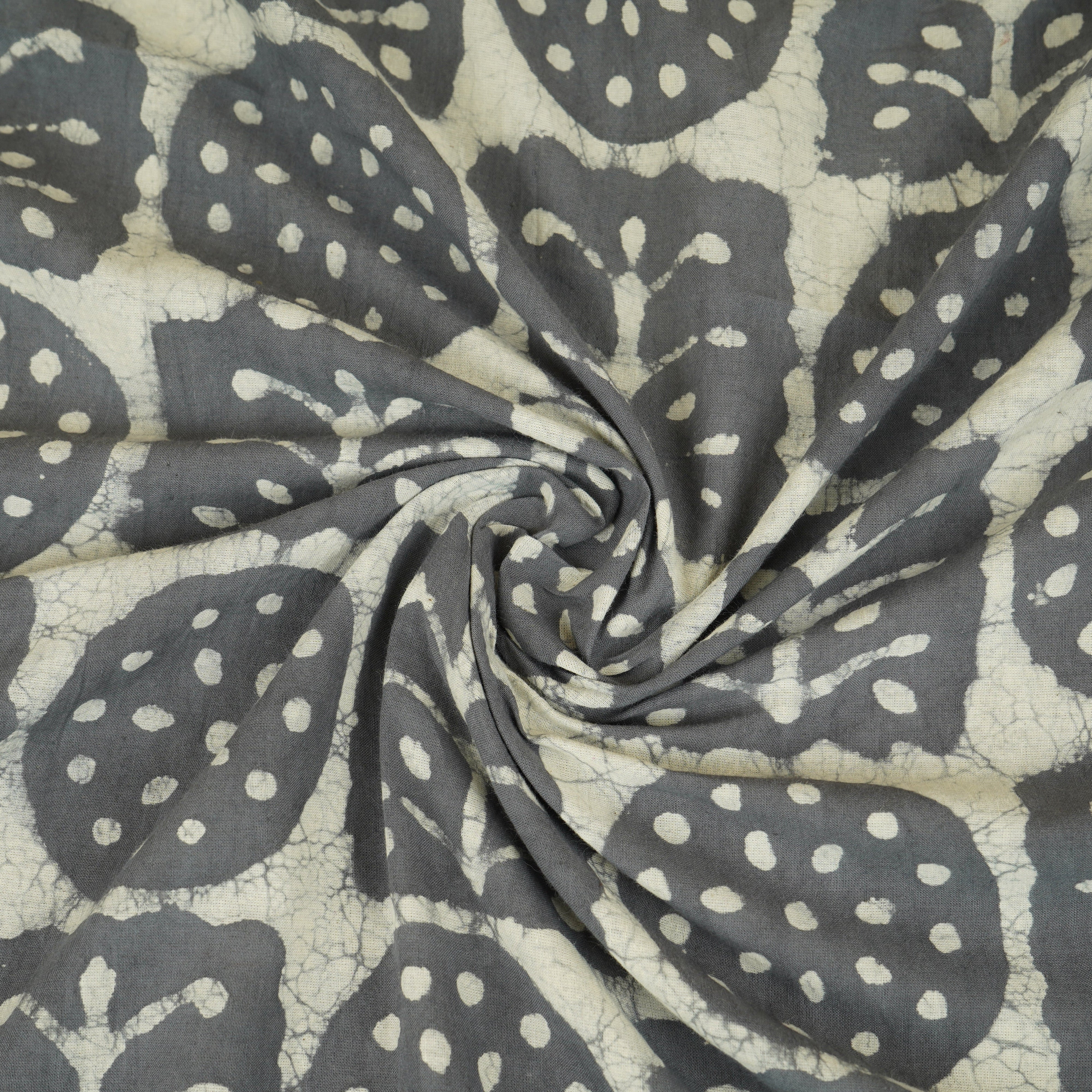 Dark Grey Floral Batik Print Cotton Schiffli Fabric CH-29812 - Image 3