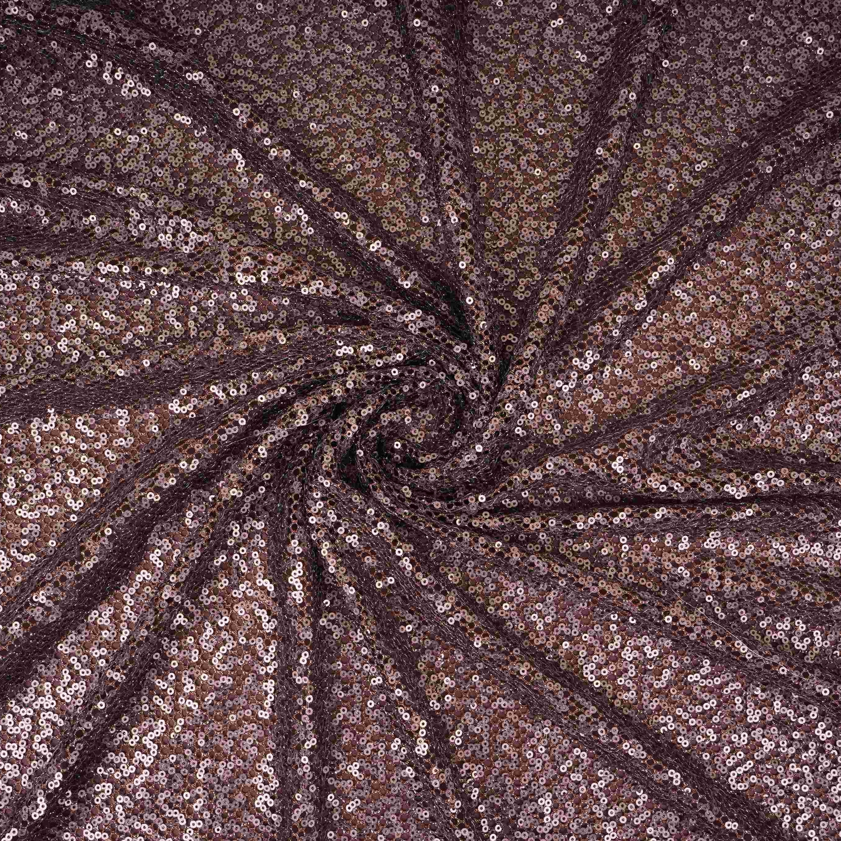 Dark Maroon Sequins Embroidery Net Fabric LI-32175 - Image 3