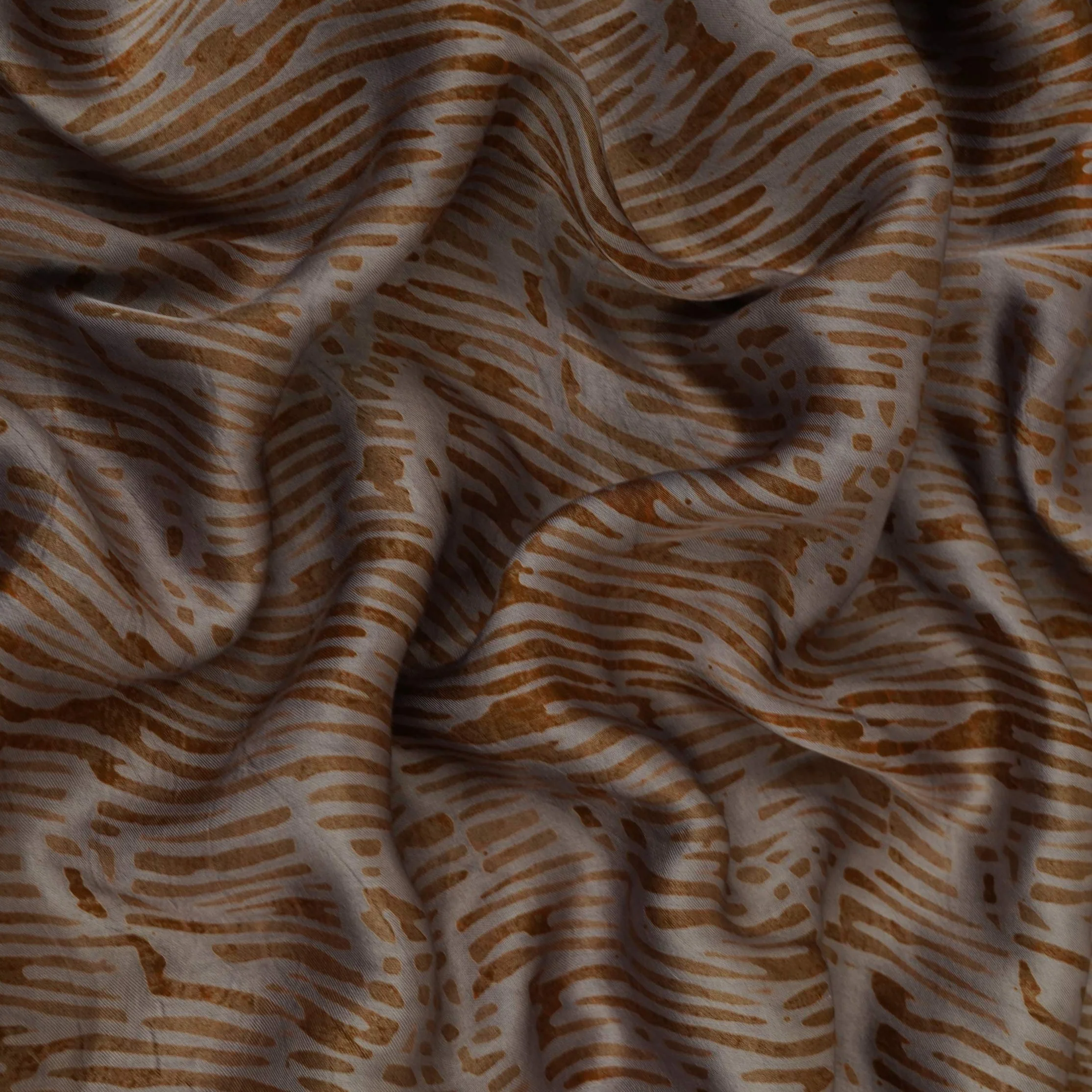 Dark Mustard Abstract Batik Print Modal Satin Fabric EEG-32470 - Image 3