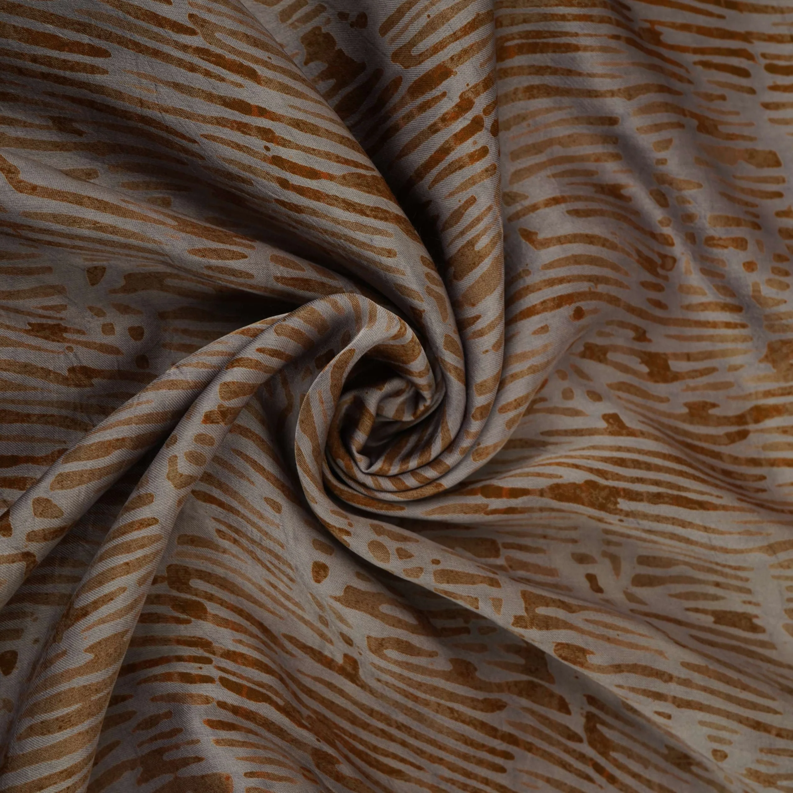 Dark Mustard Abstract Batik Print Modal Satin Fabric EEG-32470 - Image 4