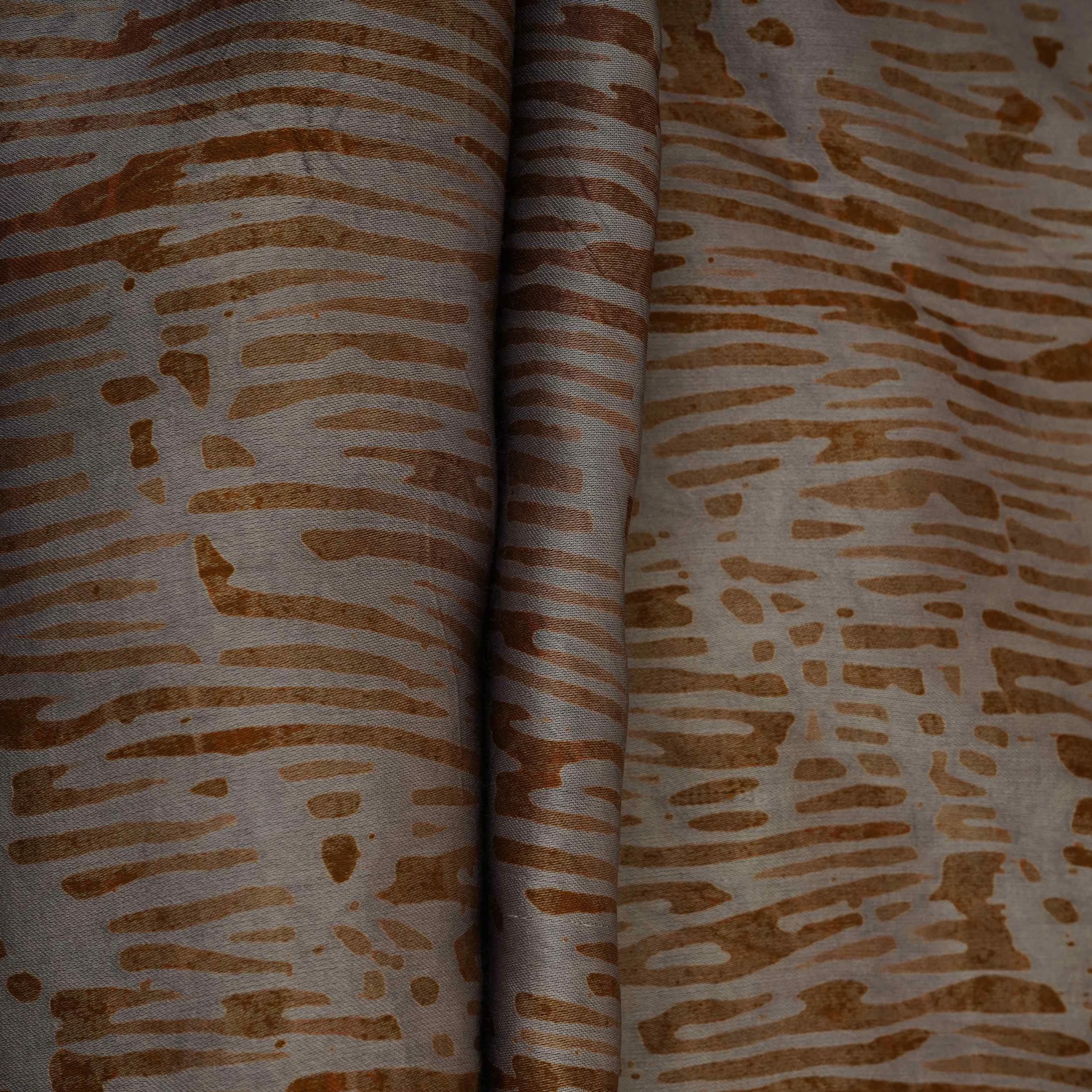 Dark Mustard Abstract Batik Print Modal Satin Fabric EEG-32470 - Image 5