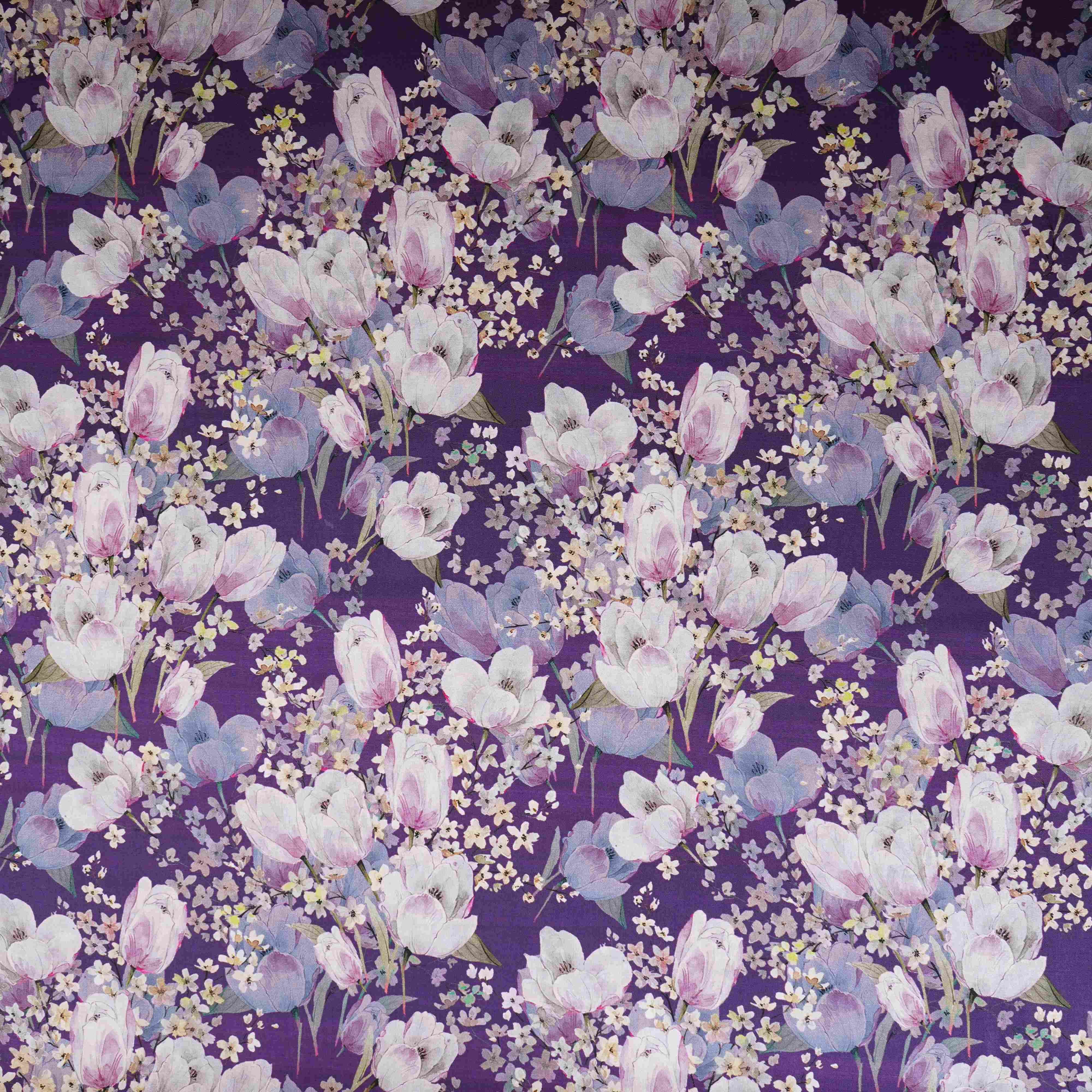 Dark Purple Floral Print Cotton Mulmul Fabric PG-30390 - Image 2