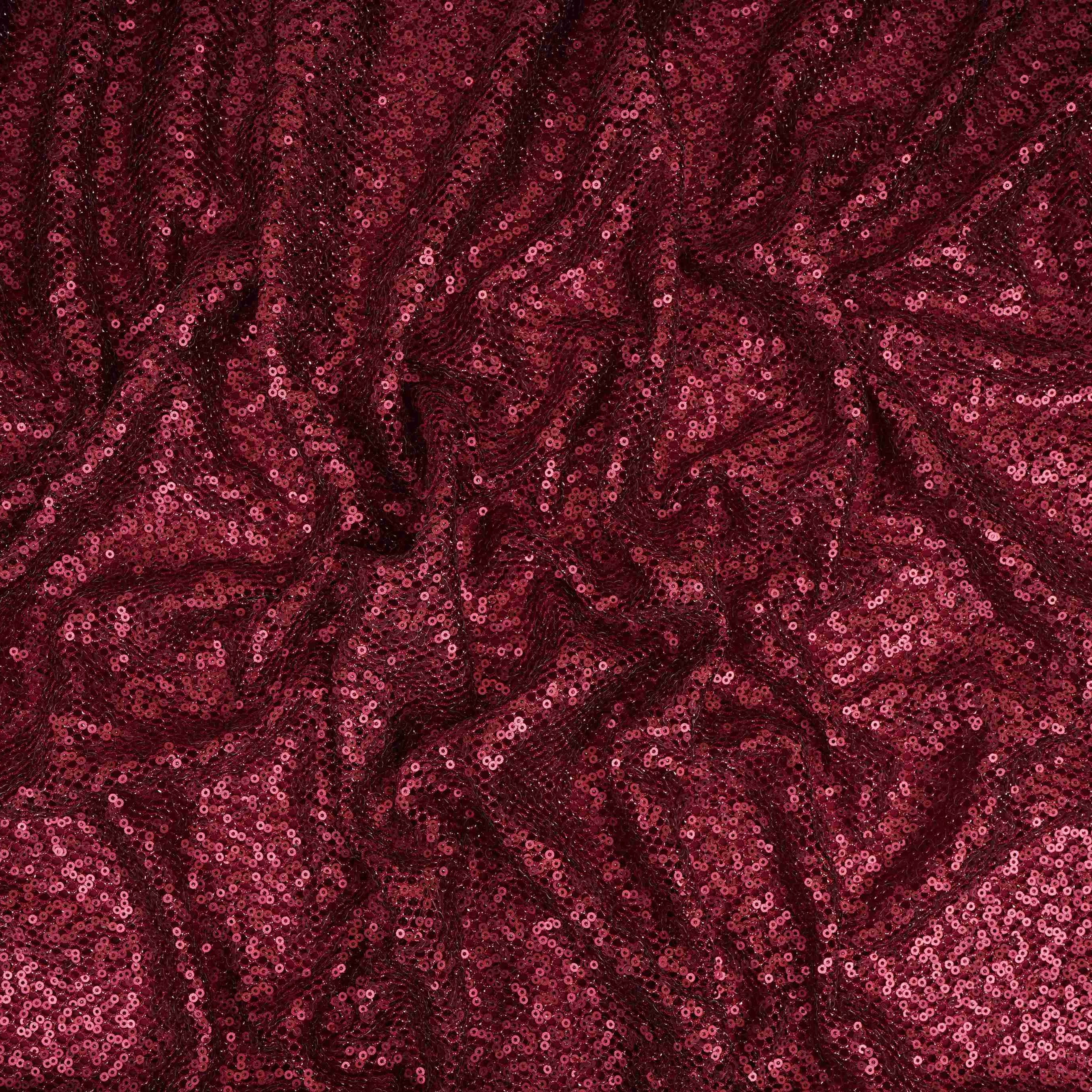 Dark Red Sequins Embroidery Net Fabric LI-32177 - Image 5