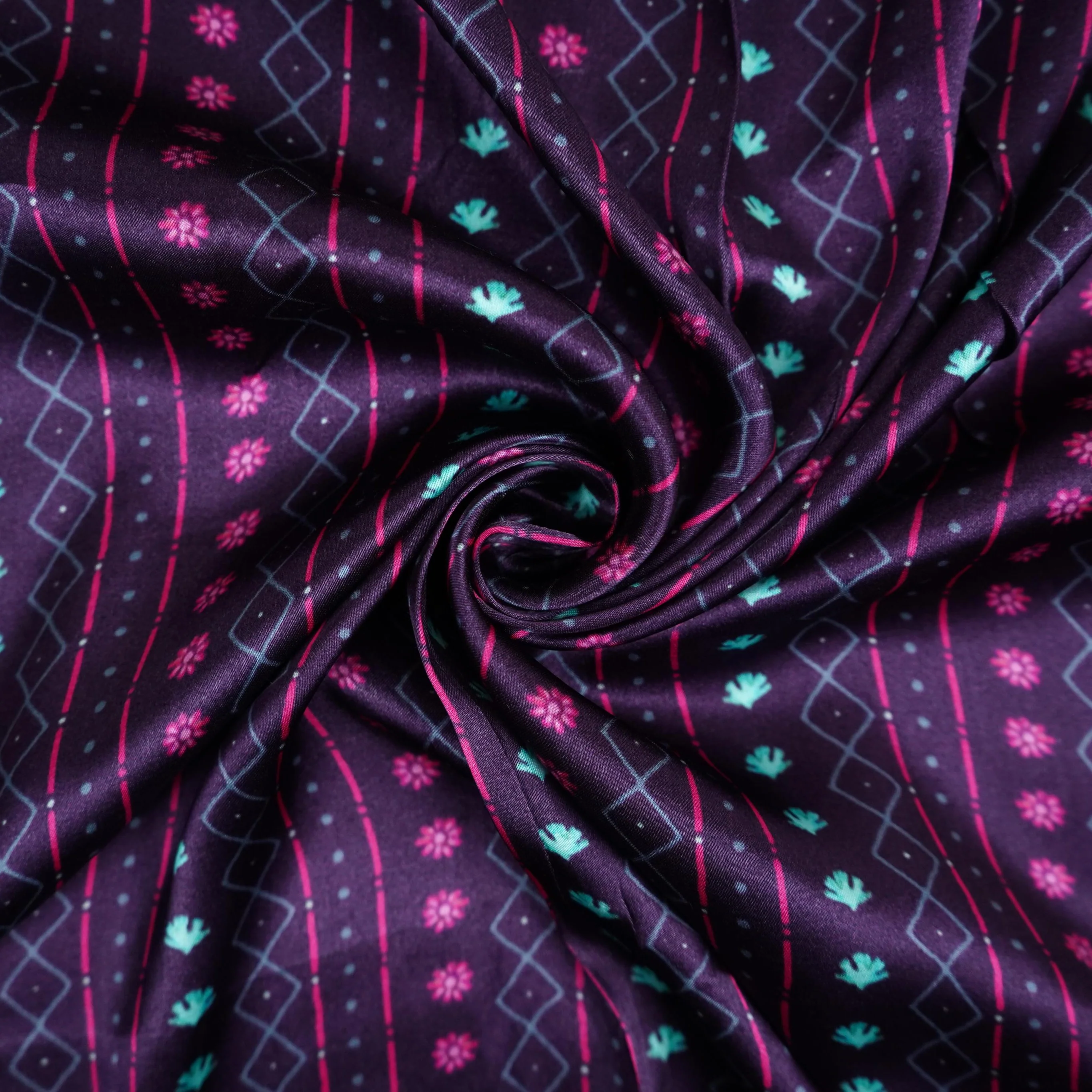 Deep Wine Geometrical Stripes Bemberg Modal Silk Fabric KTP-31400 - Image 3
