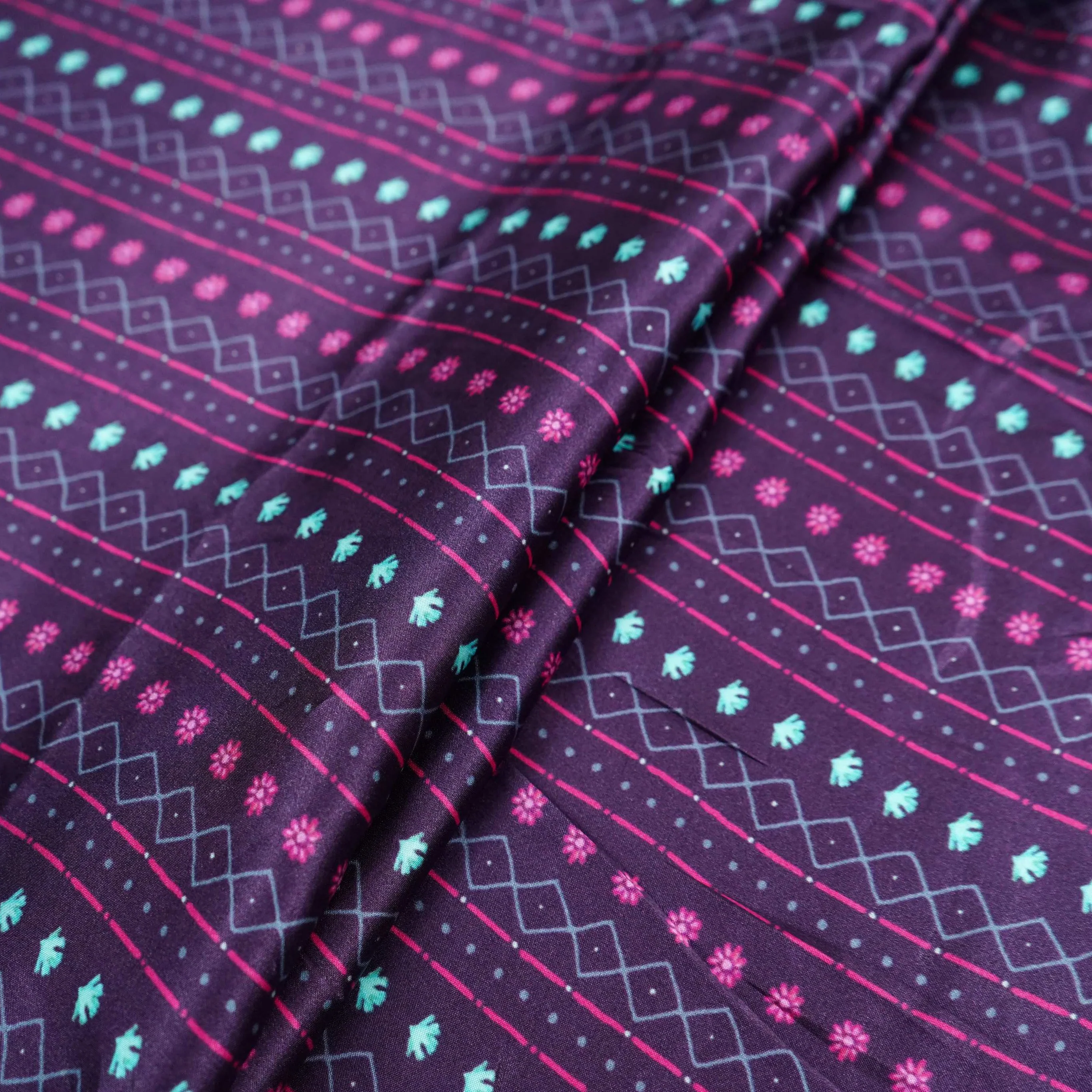 Deep Wine Geometrical Stripes Bemberg Modal Silk Fabric KTP-31400 - Image 4