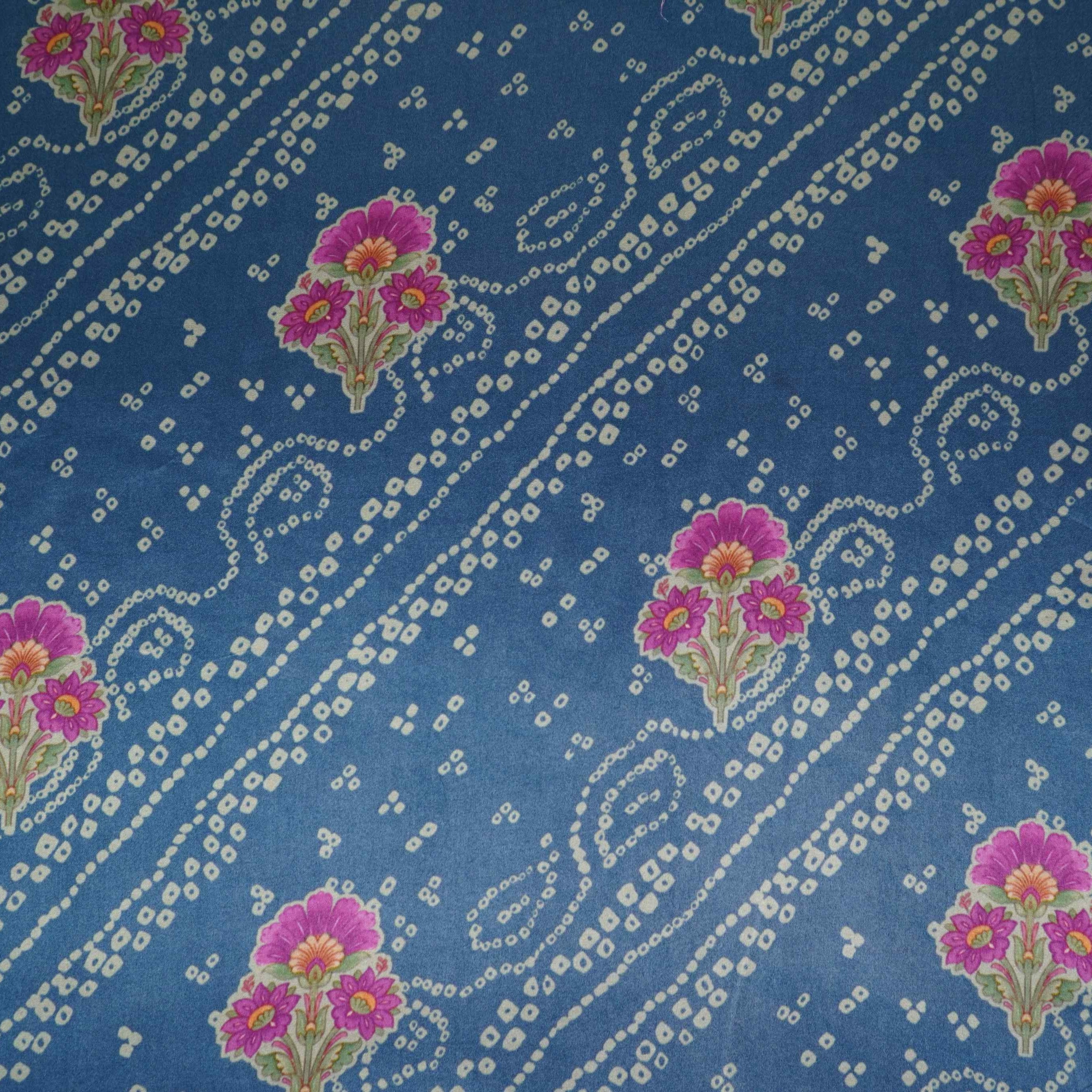 Denim Blue Bandhani Bemberg Modal Silk Fabric KTP-31430 - Image 2