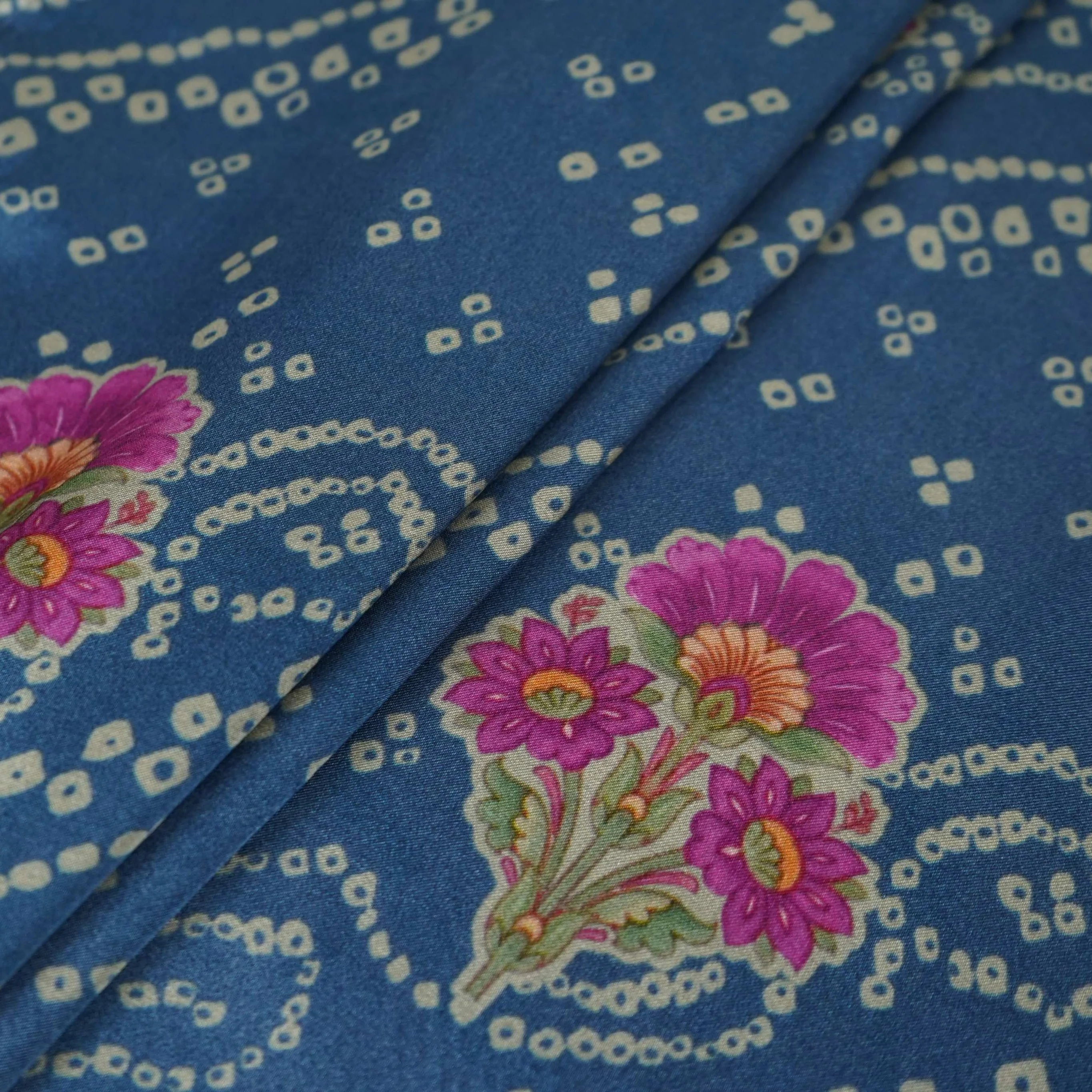 Denim Blue Bandhani Bemberg Modal Silk Fabric KTP-31430 - Image 4