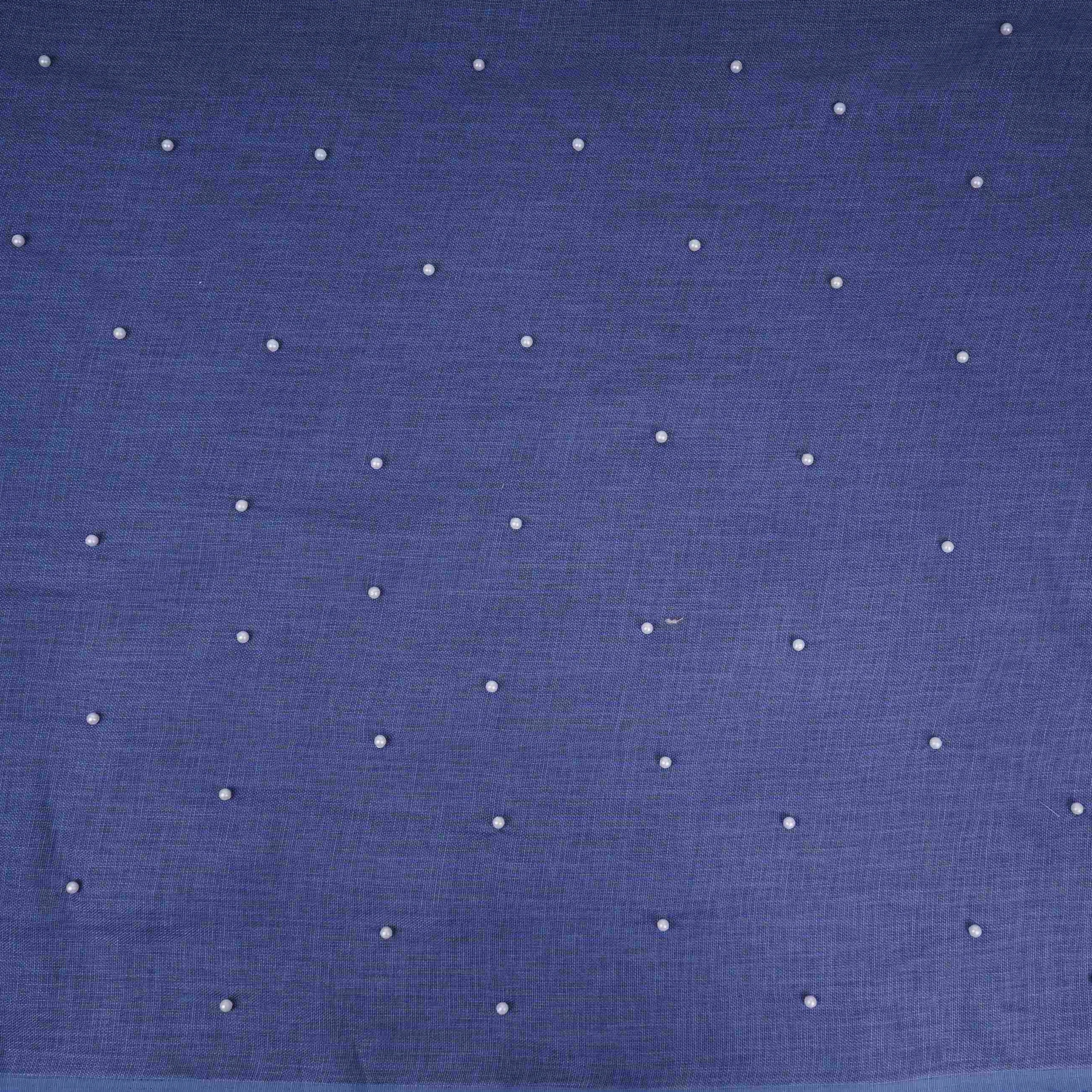 Denim Blue Beads Work Linen Fabric SU-31875 - Image 2
