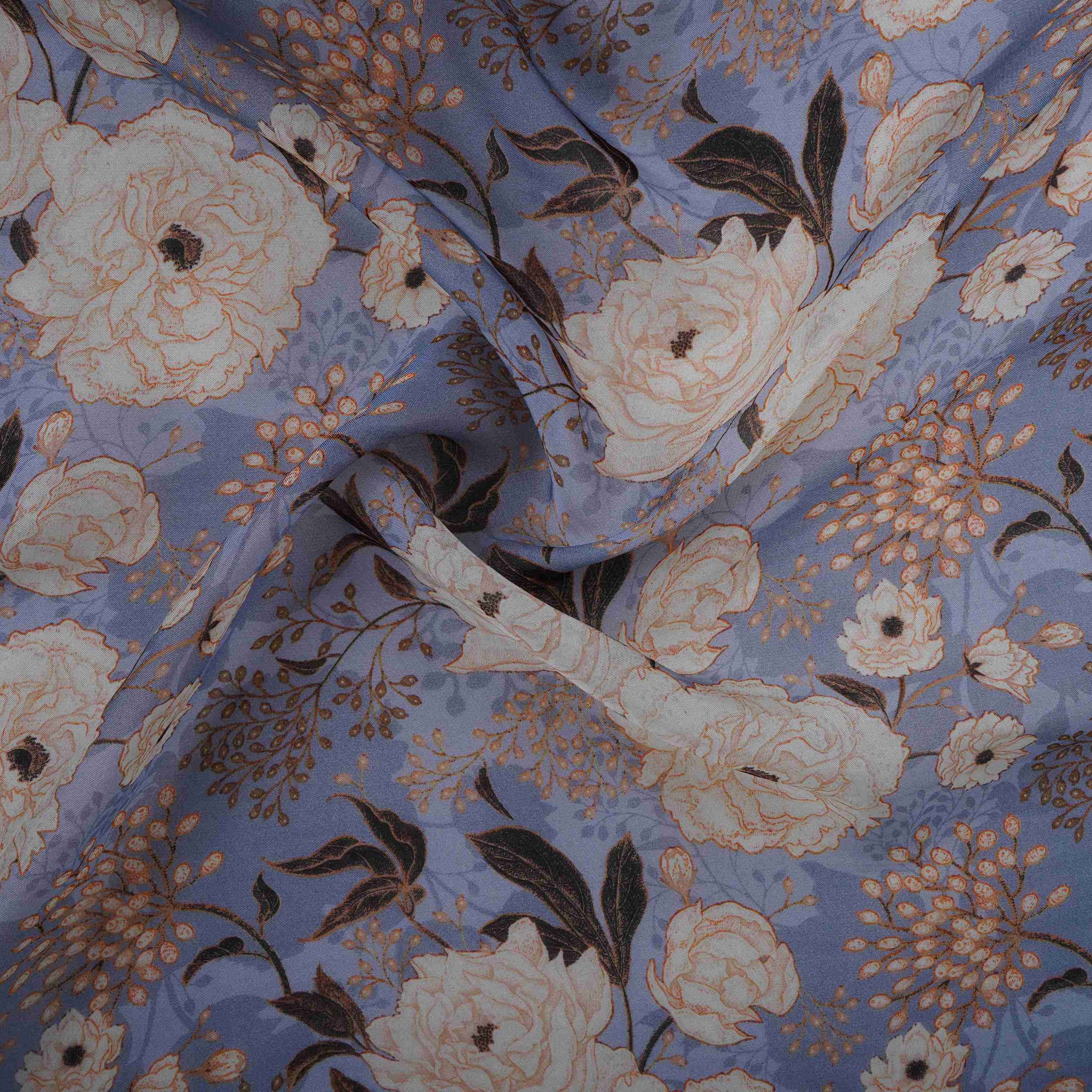 Dusty Blue Floral Print Organza Fabric MT-30675 - Image 3