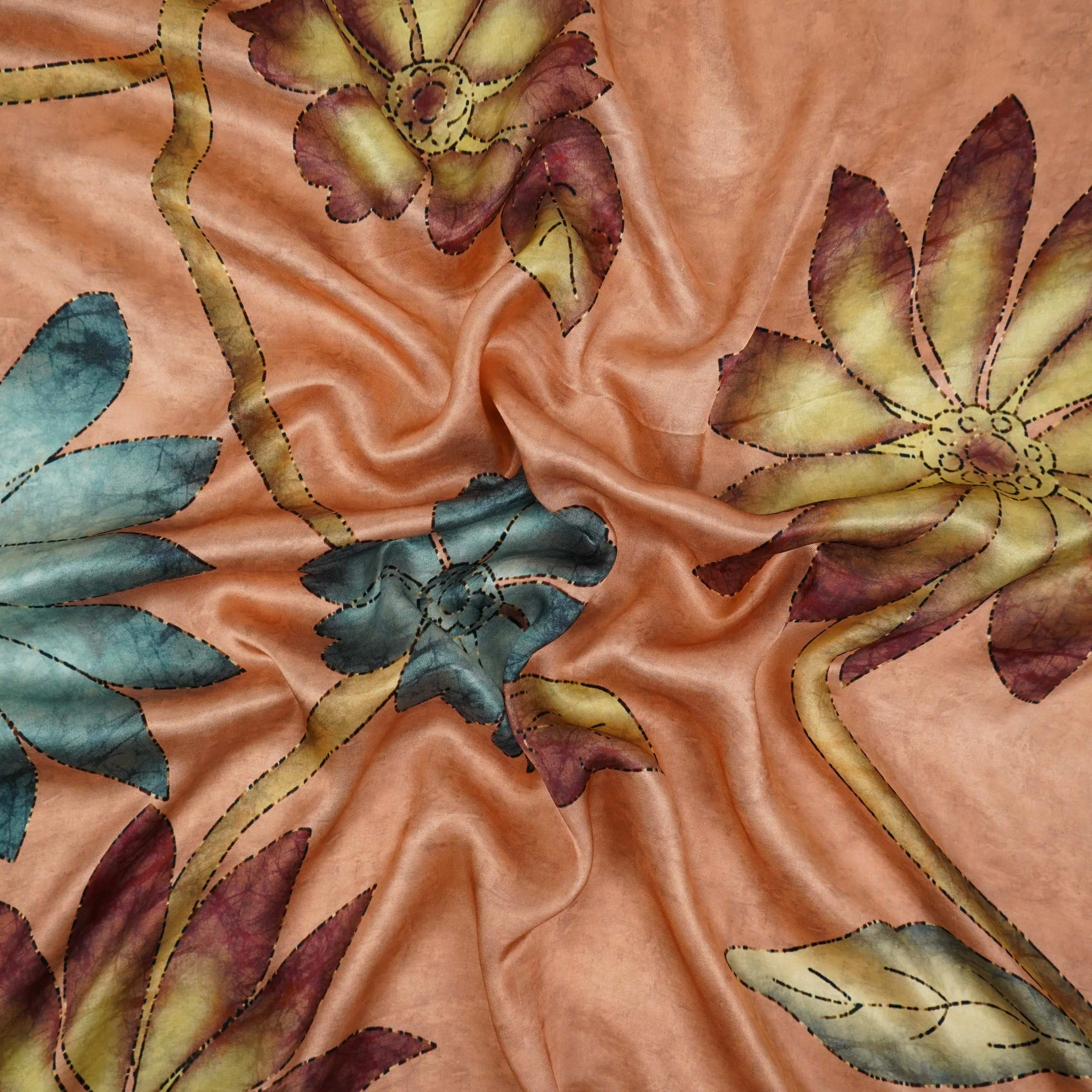 Dusty Mauve floral print Silk Satin Fabric NVC-31570 - Image 3