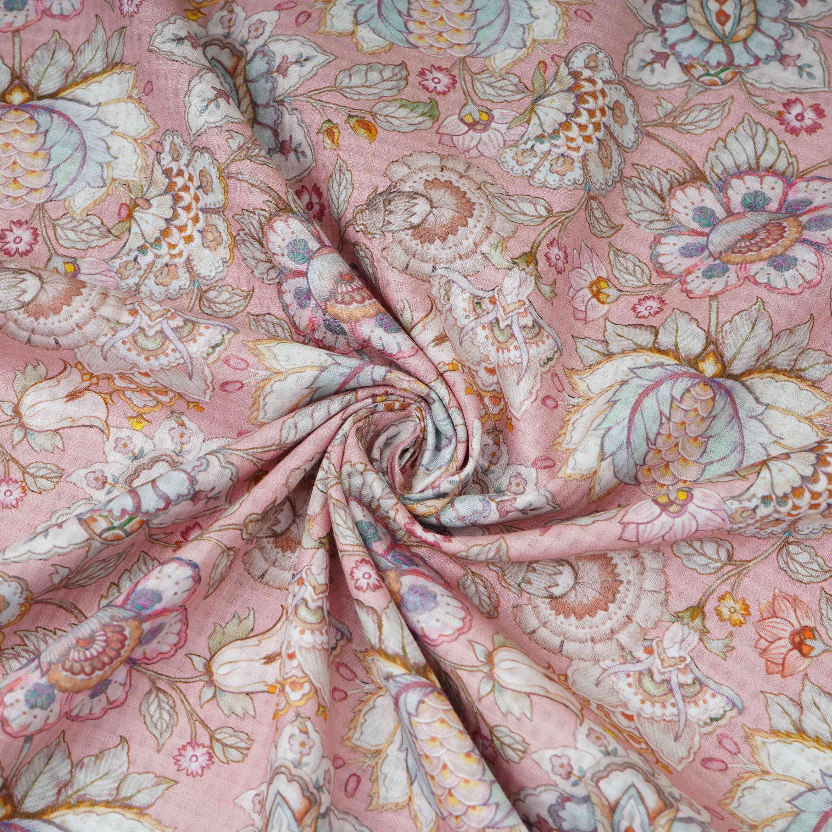 Dusty Pink floral print Cotton Checks Fabric PI-31850 - Image 3