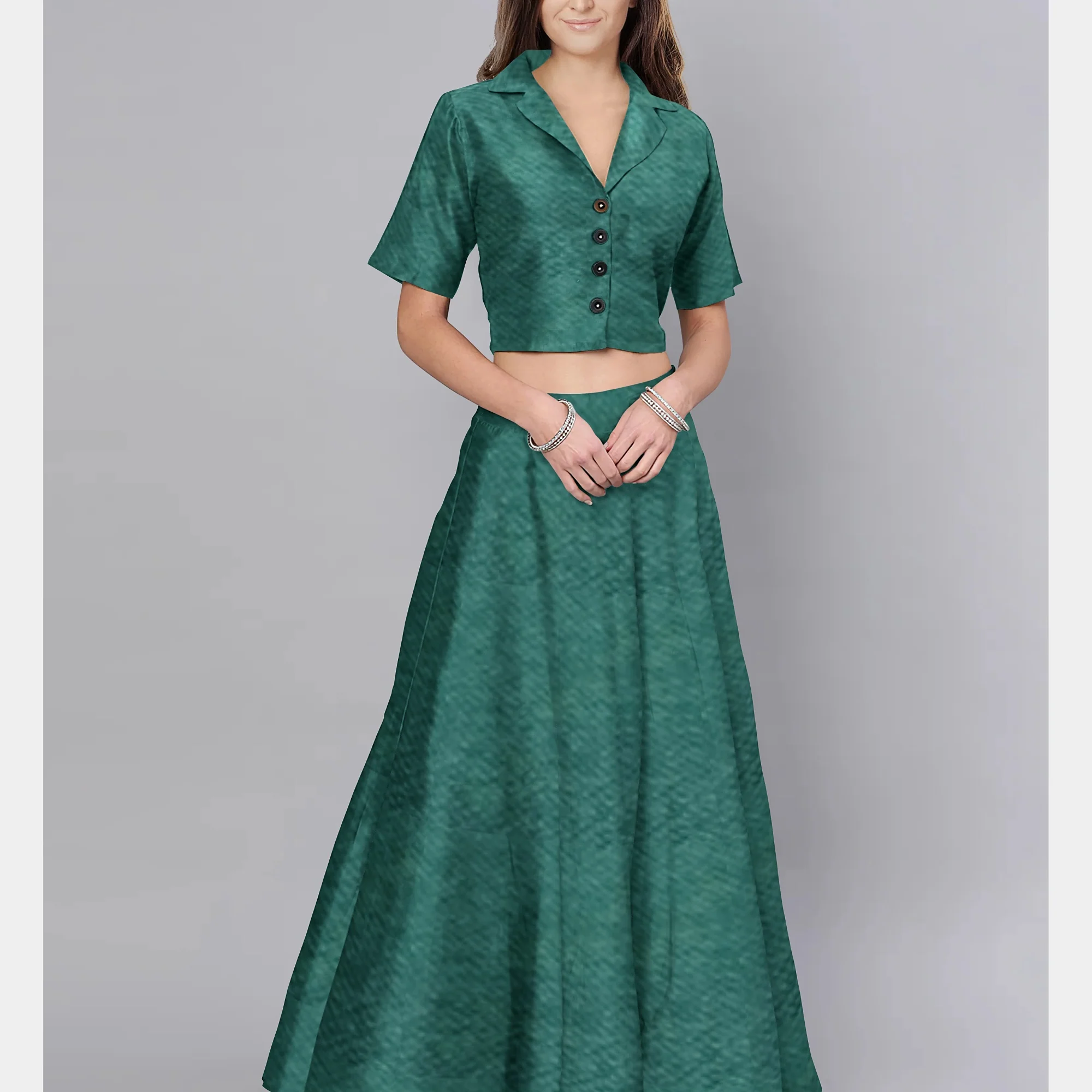 Emerald Dark Green Solid Satin Fabric - Image 5