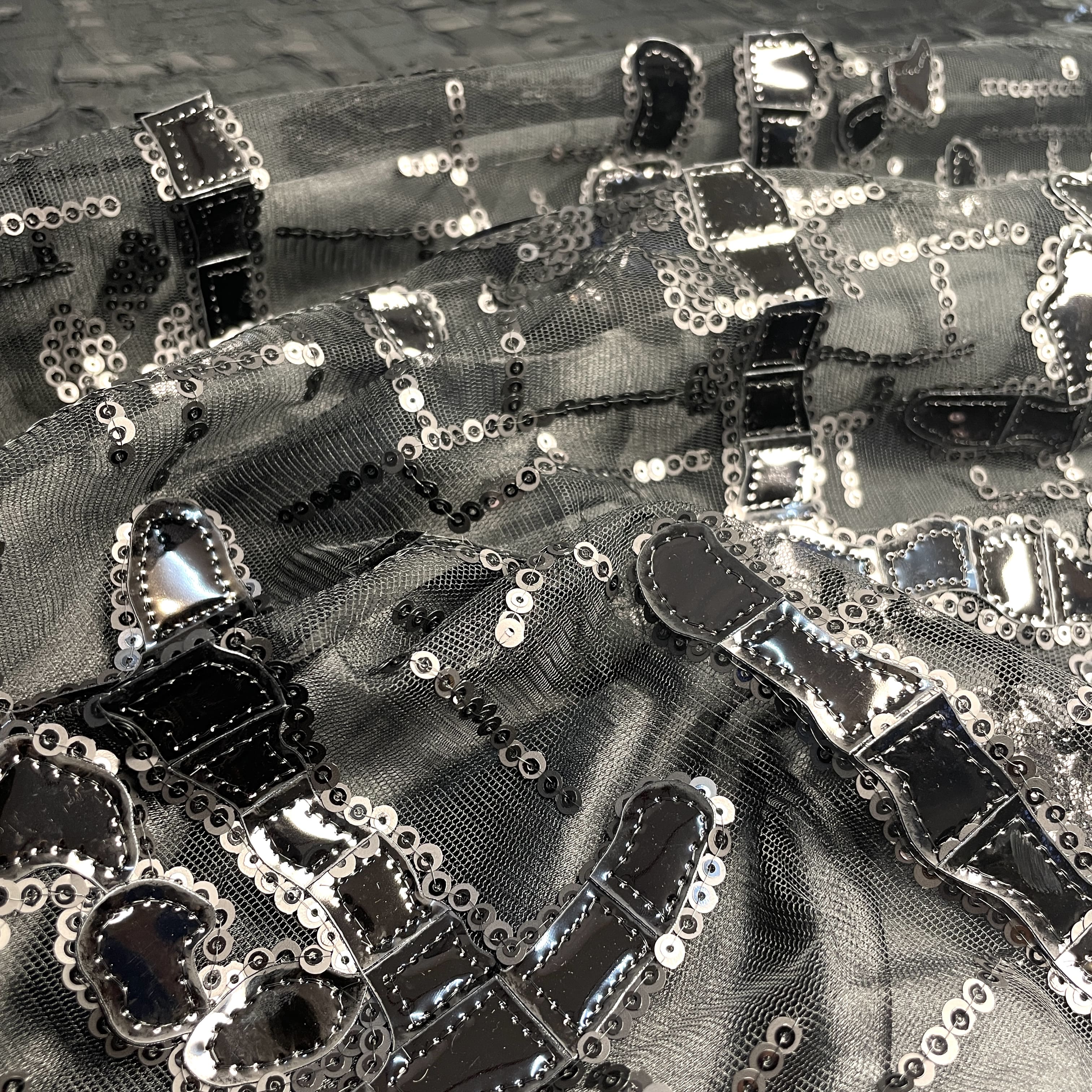 Exclusive Black Sequins Metallic Net Fabric - Image 3