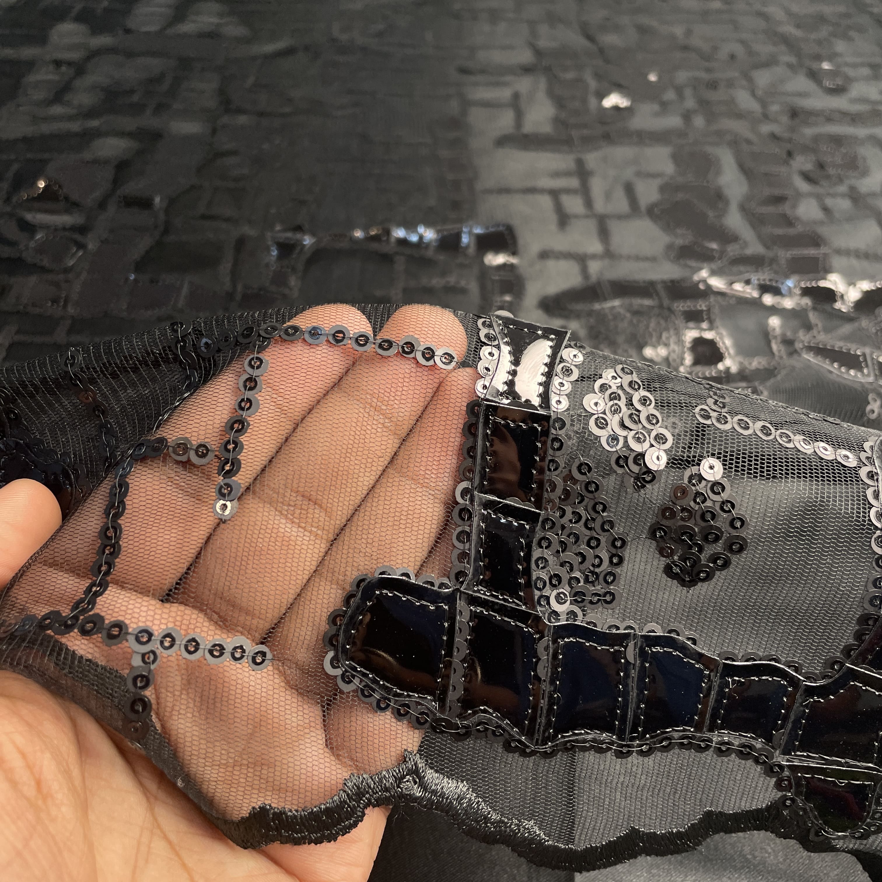 Exclusive Black Sequins Metallic Net Fabric - Image 4