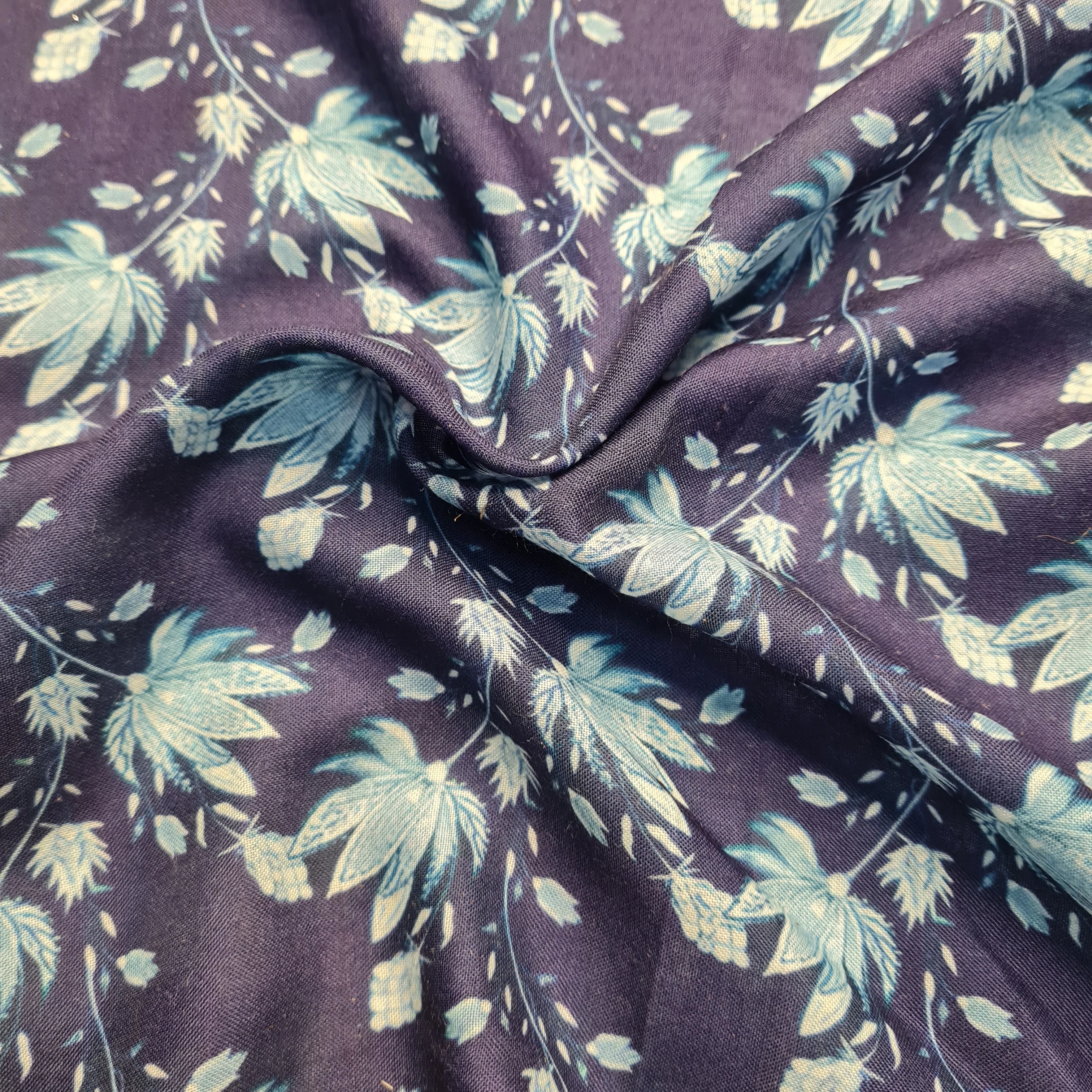 Exclusive Dark Blue Floral Print Satin Georgette Fabric