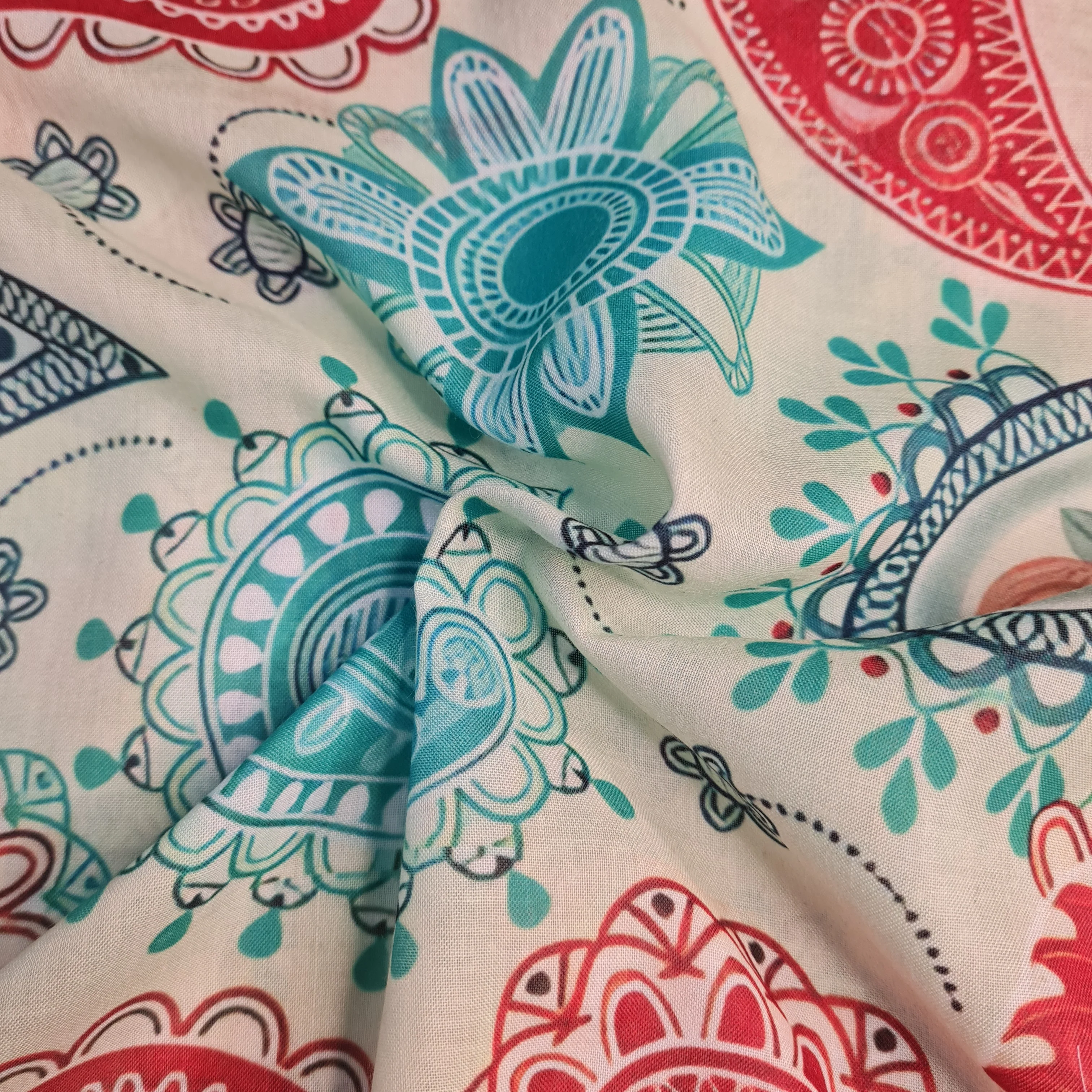 Exclusive Light Green Floral Tropical Print Cambric Cotton Fabric