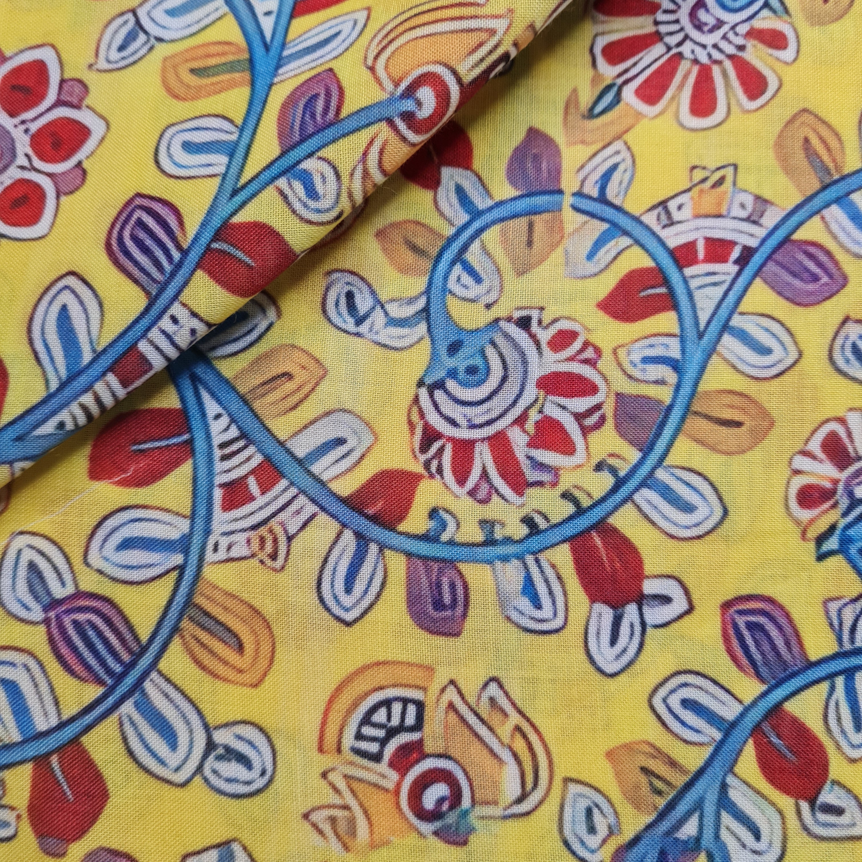 Exclusive Light Yellow Floral Print Cambric Cotton Fabric - Image 3
