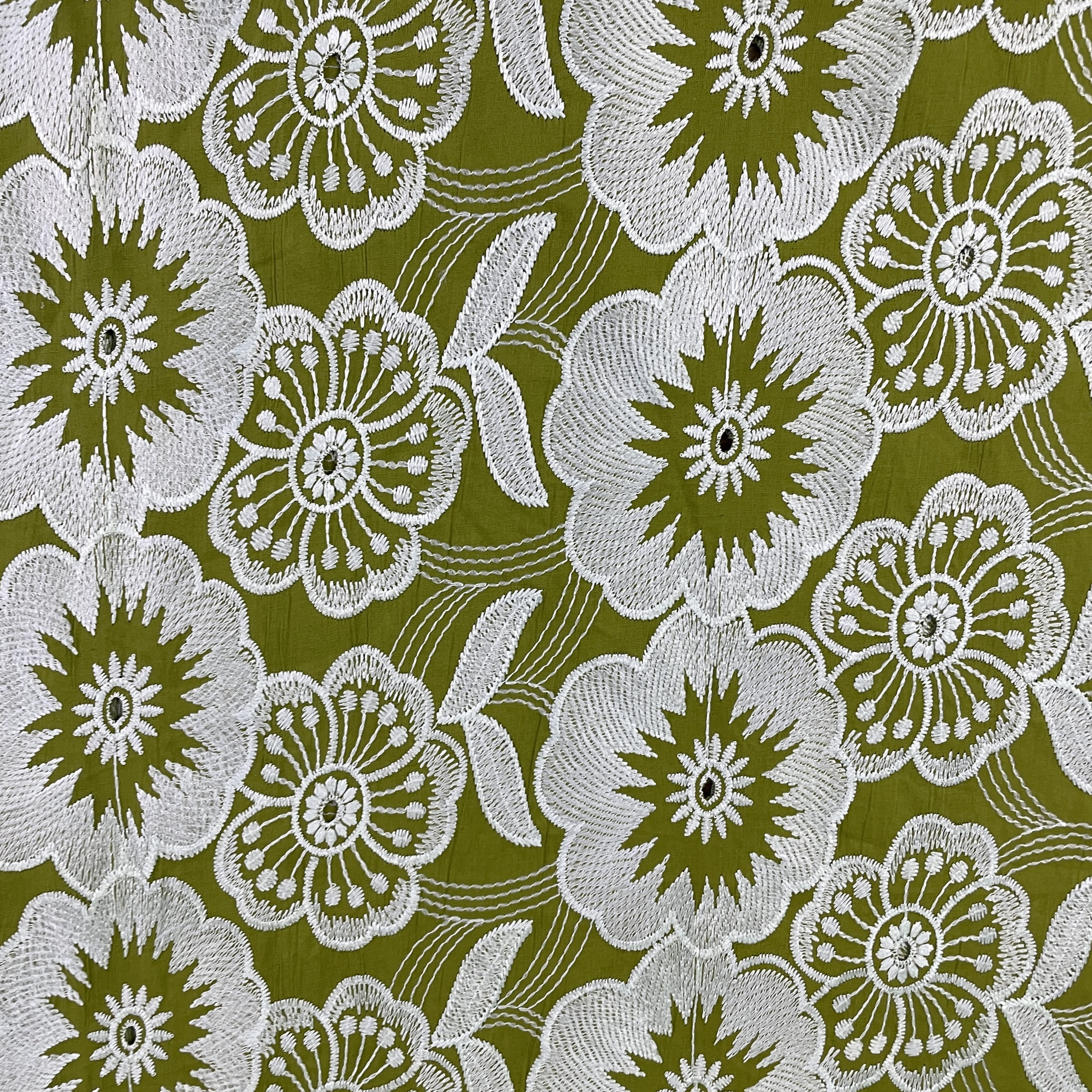 Exclusive Cotton Schiffli Light Green Tropical Embroidery Fabric - Image 2