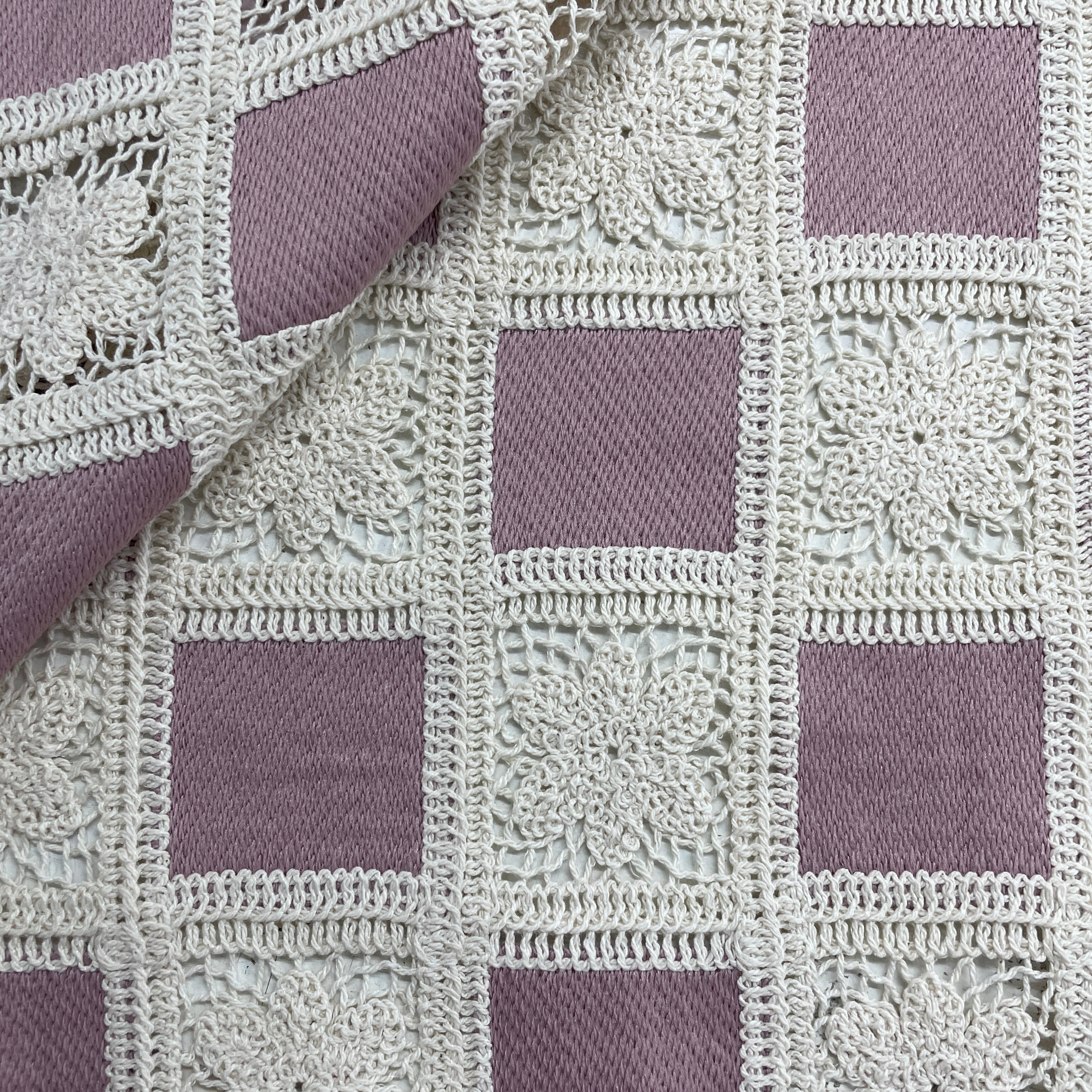 Exclusive Pink Sequins Floral Embroidery Crepe Crochet Fabric - Image 3