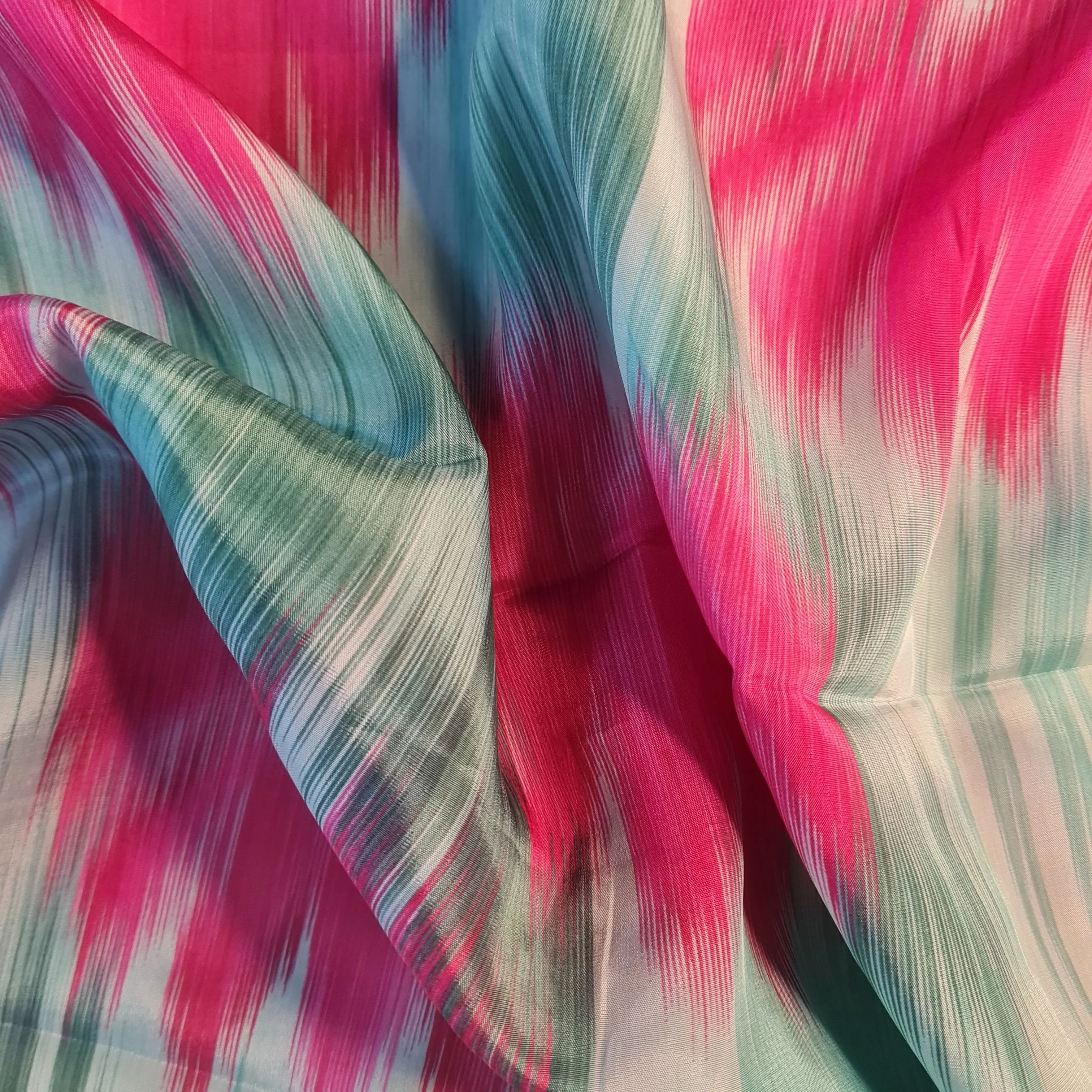Exclusive Light Green Multicolor Ikkat print Crepe Fabric - Image 3