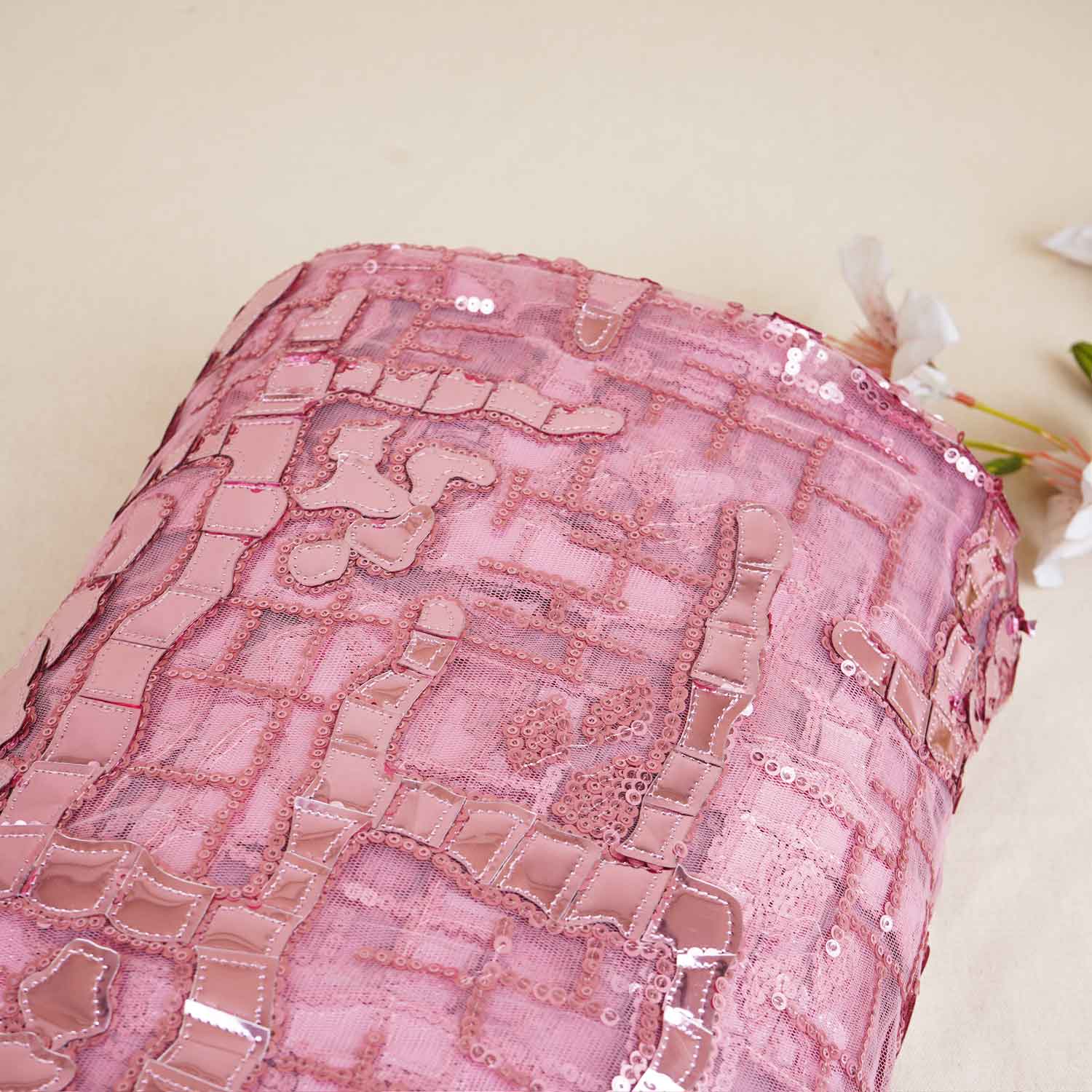 Exclusive Pink Sequins Metallic Net Fabric