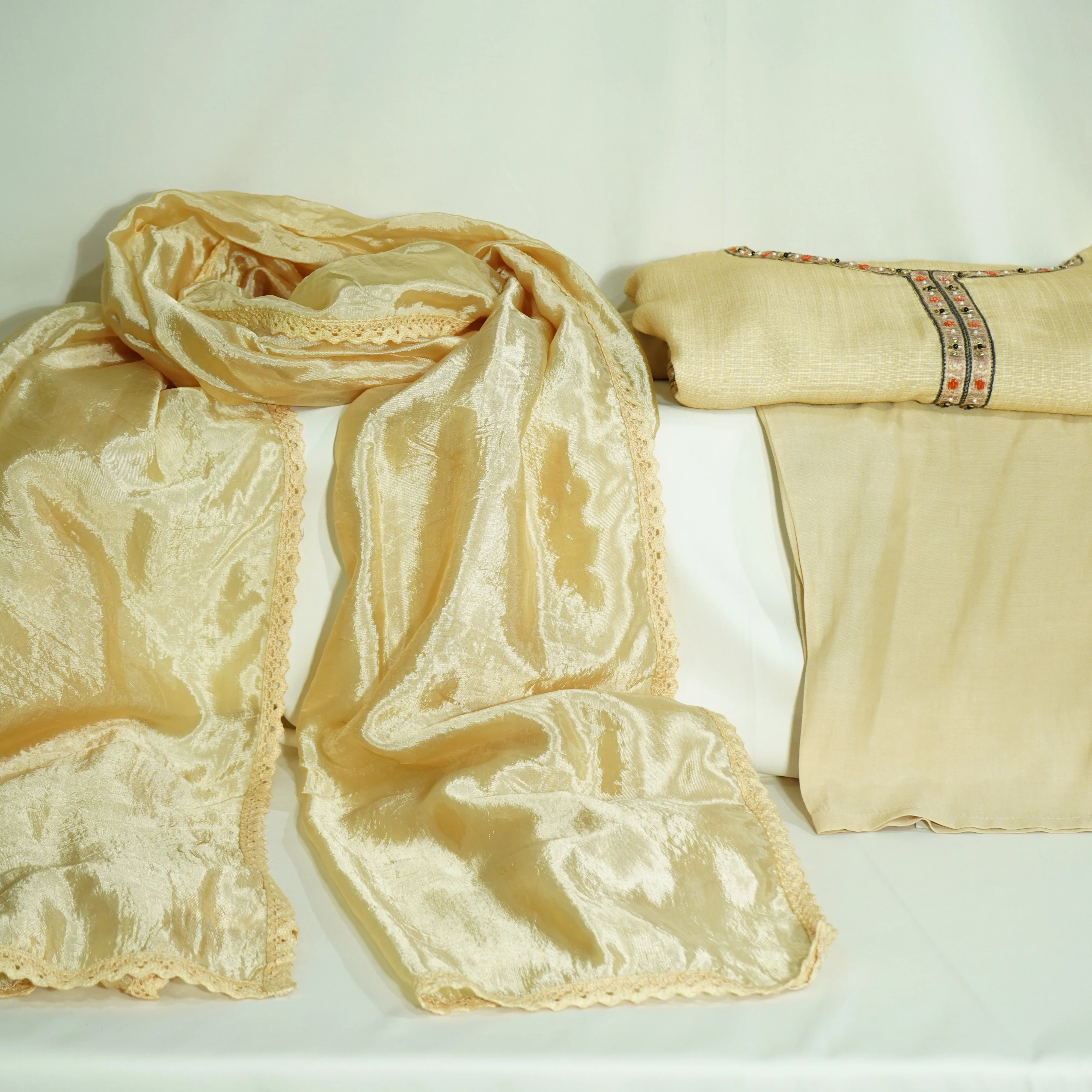 Exclusive Suit Set With Dupatta (Cotton Silk, Dupatta-Muslin Silk Dark Creame Sequins Embroidery Fabric - Image 5