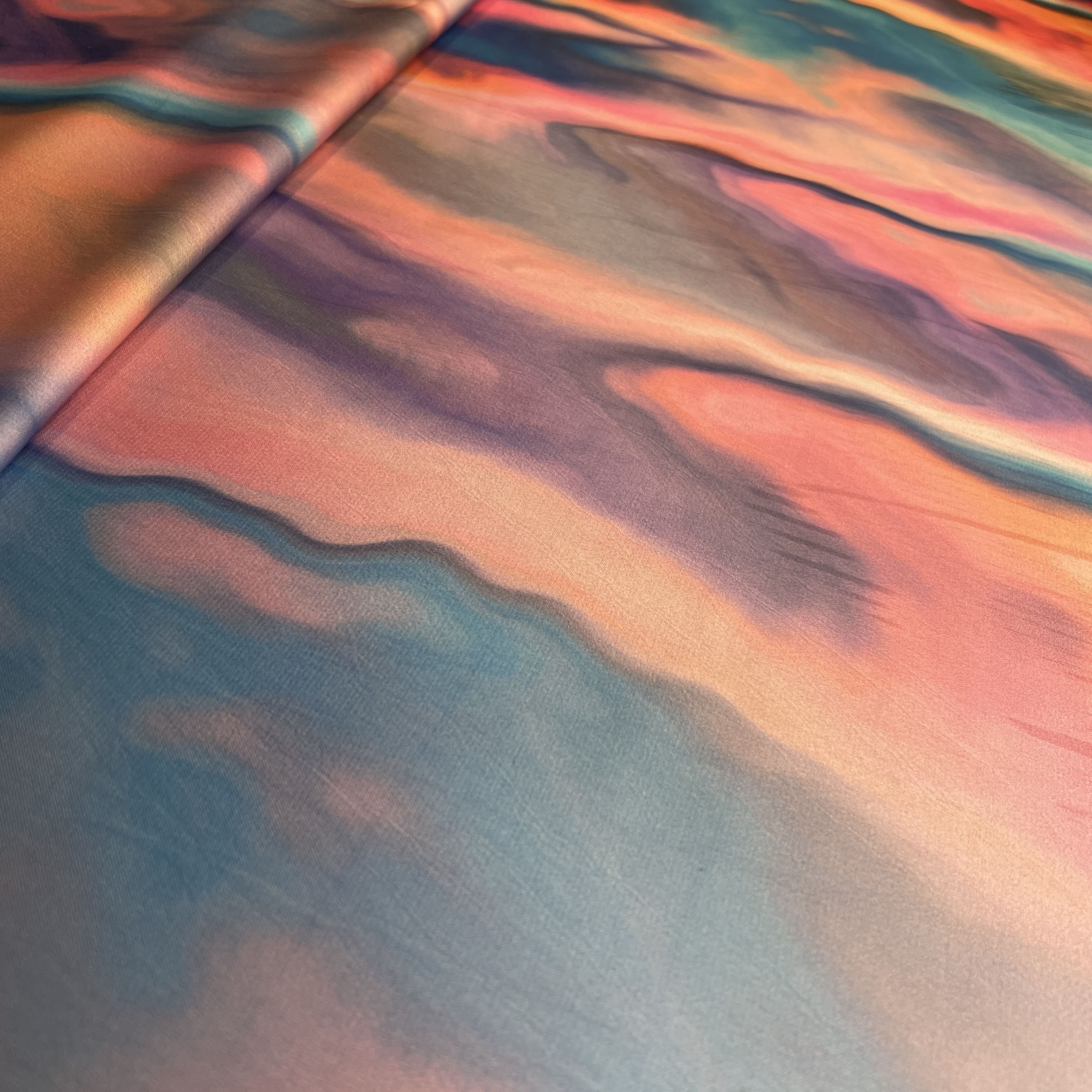 Exclusive Violet Multicolor Abstract Print Armani Satin Fabric - Image 4