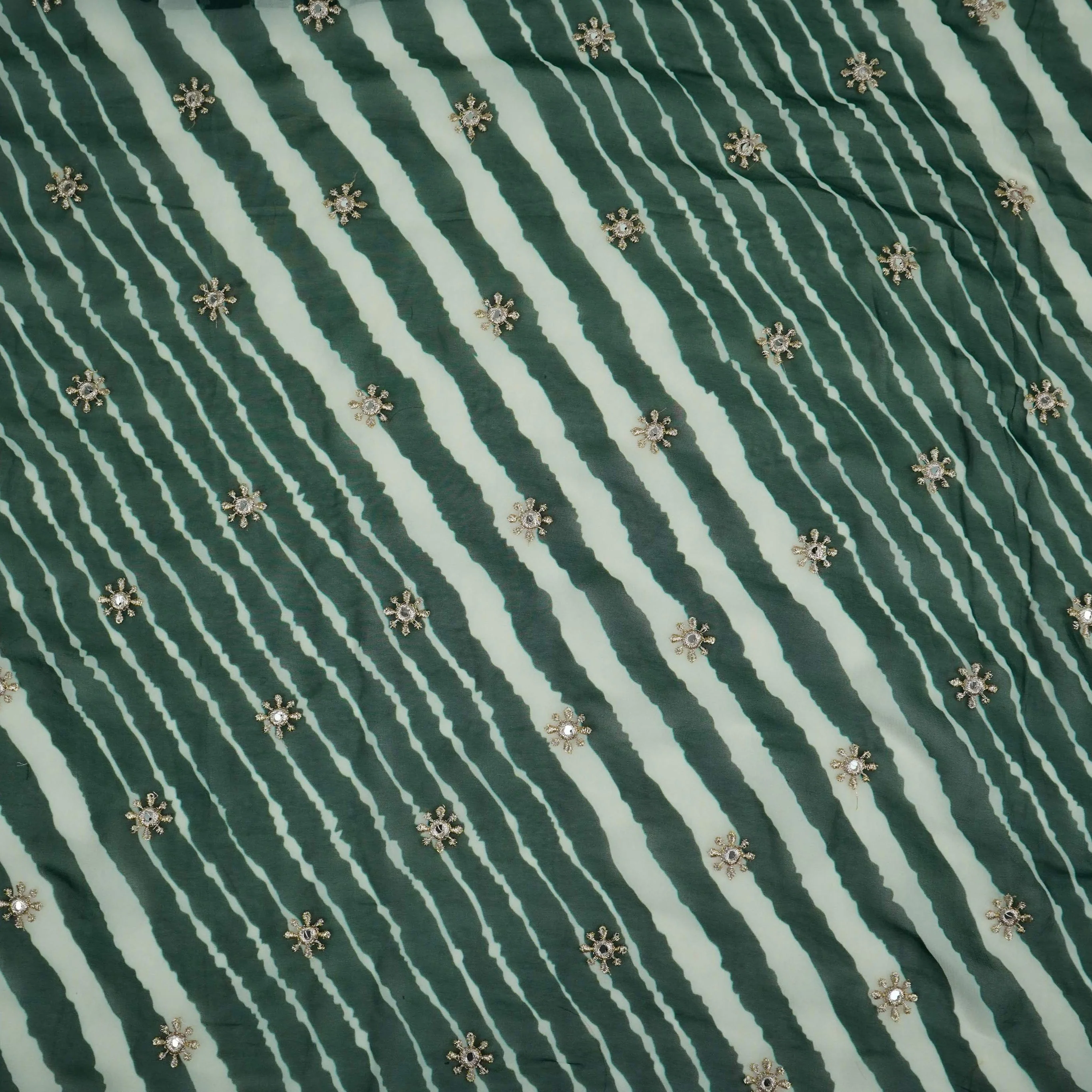 Forest Green Leheriya Mirror embroidery Georgette Fabric GTS-31508 - Image 2