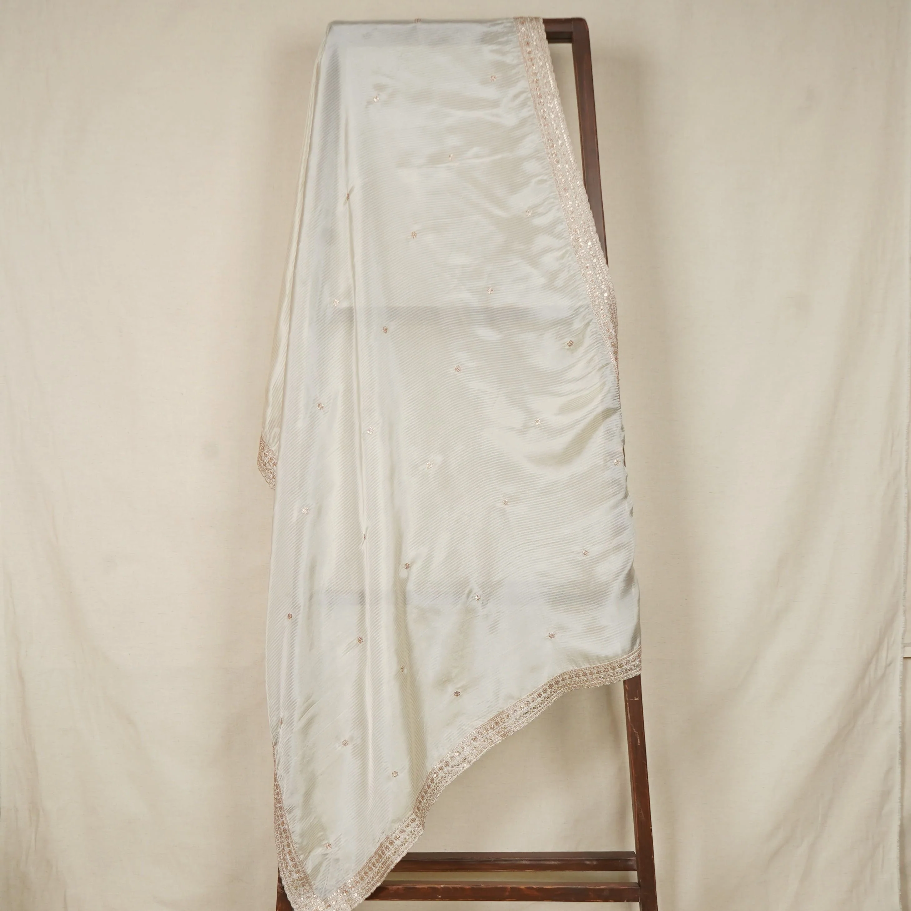 Gold Dyeable Zari Embroidery Silk Tissue Dupatta - Image 3
