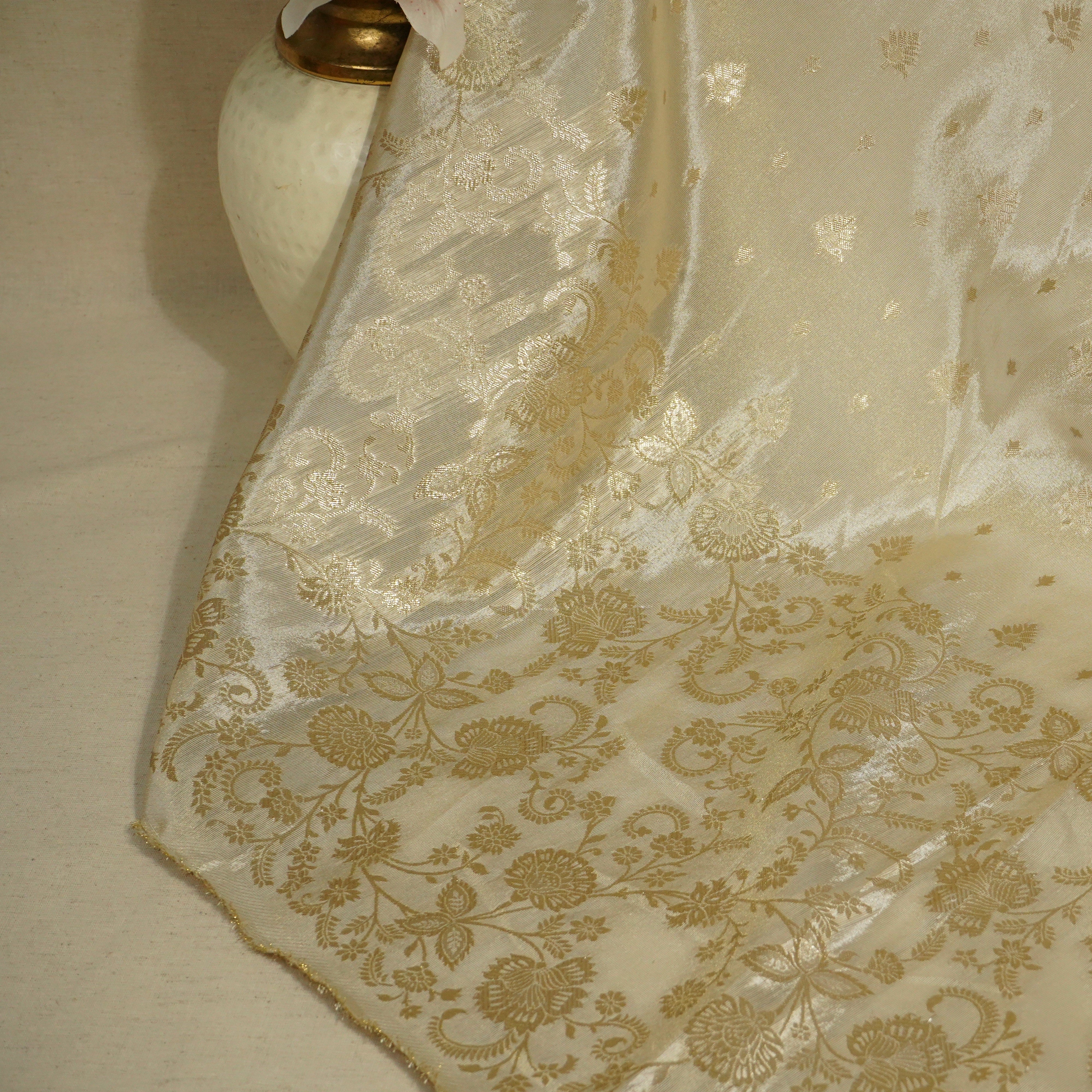 Gold Zari Embroidery Sequins Border Work Viscose Tissue DF-15709 - Image 2