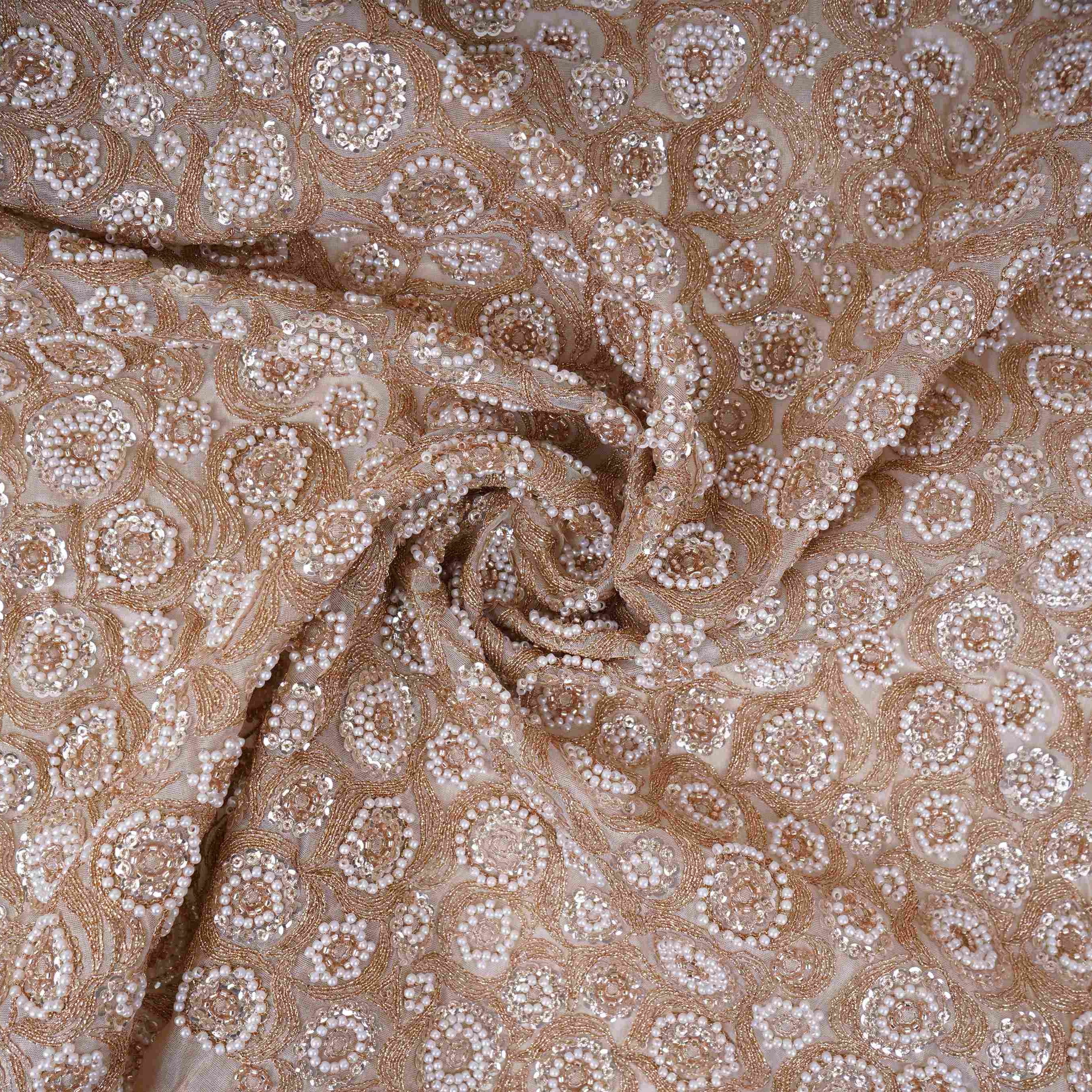 Golden Cutdana Sequins embroidery Kanjivaram Silk Fabric TFS-31782 - Image 3