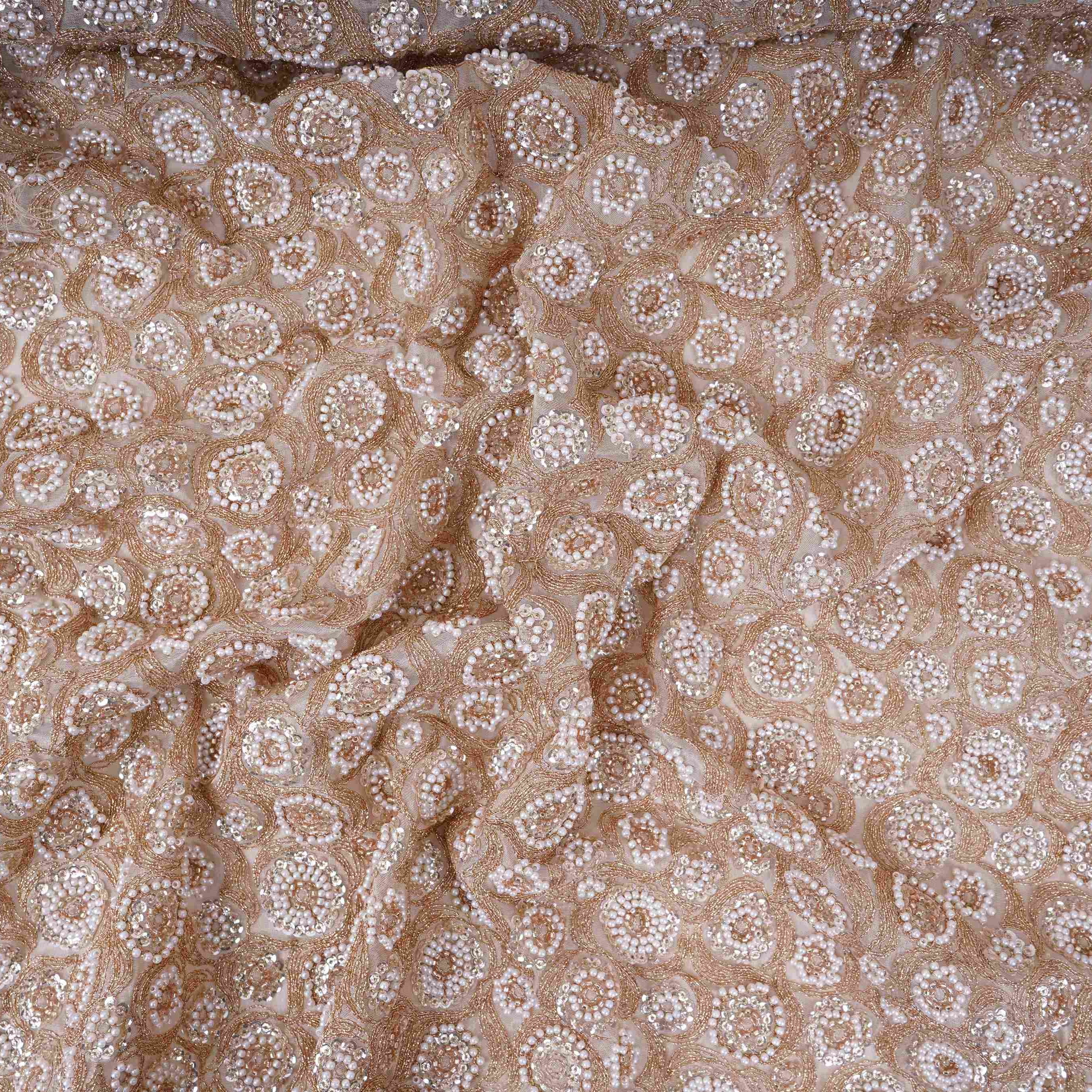 Golden Cutdana Sequins embroidery Kanjivaram Silk Fabric TFS-31782 - Image 4