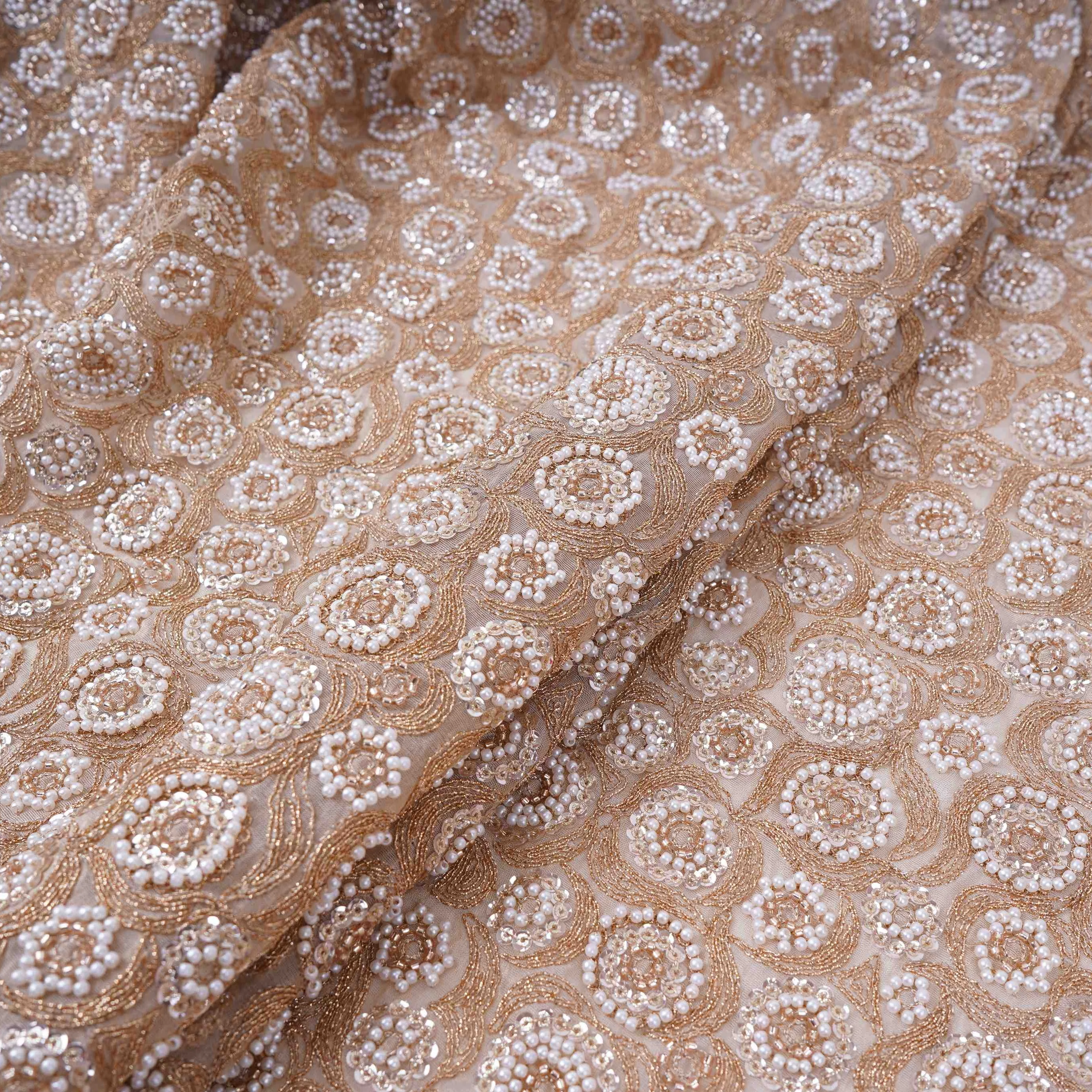 Golden Cutdana Sequins embroidery Kanjivaram Silk Fabric TFS-31782 - Image 5