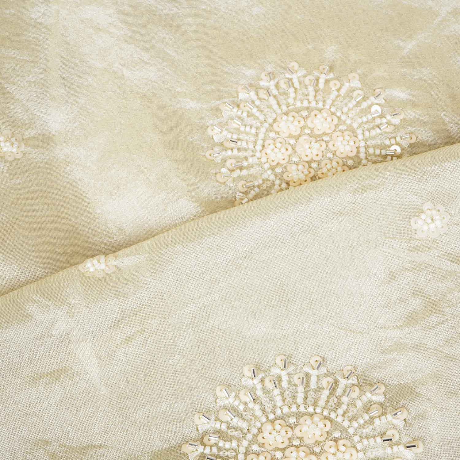 Golden Dyeable Zari Beads Work Tissue Fabric SC-27898 - Image 3
