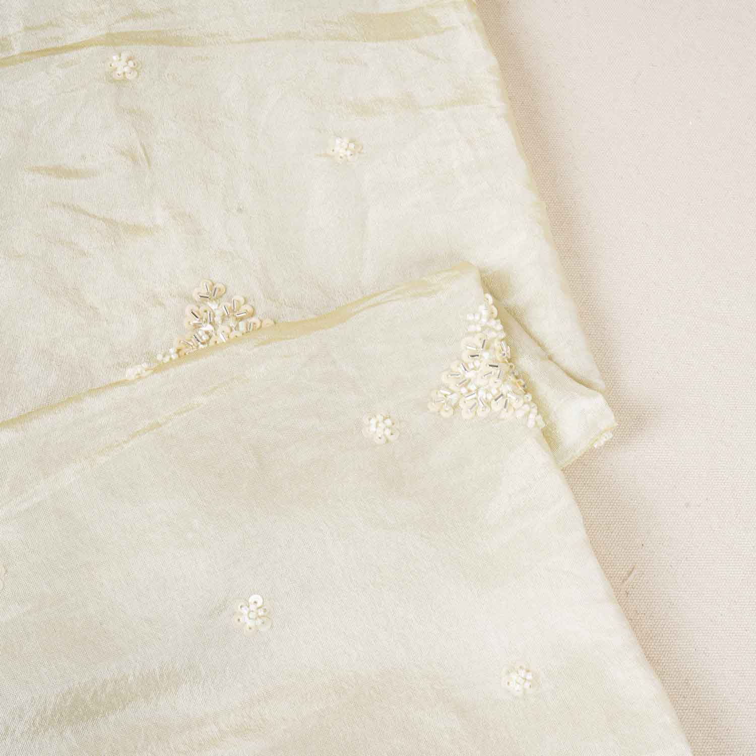 Golden Dyeable Zari Beads Work Tissue Fabric SC-27899 - Image 2