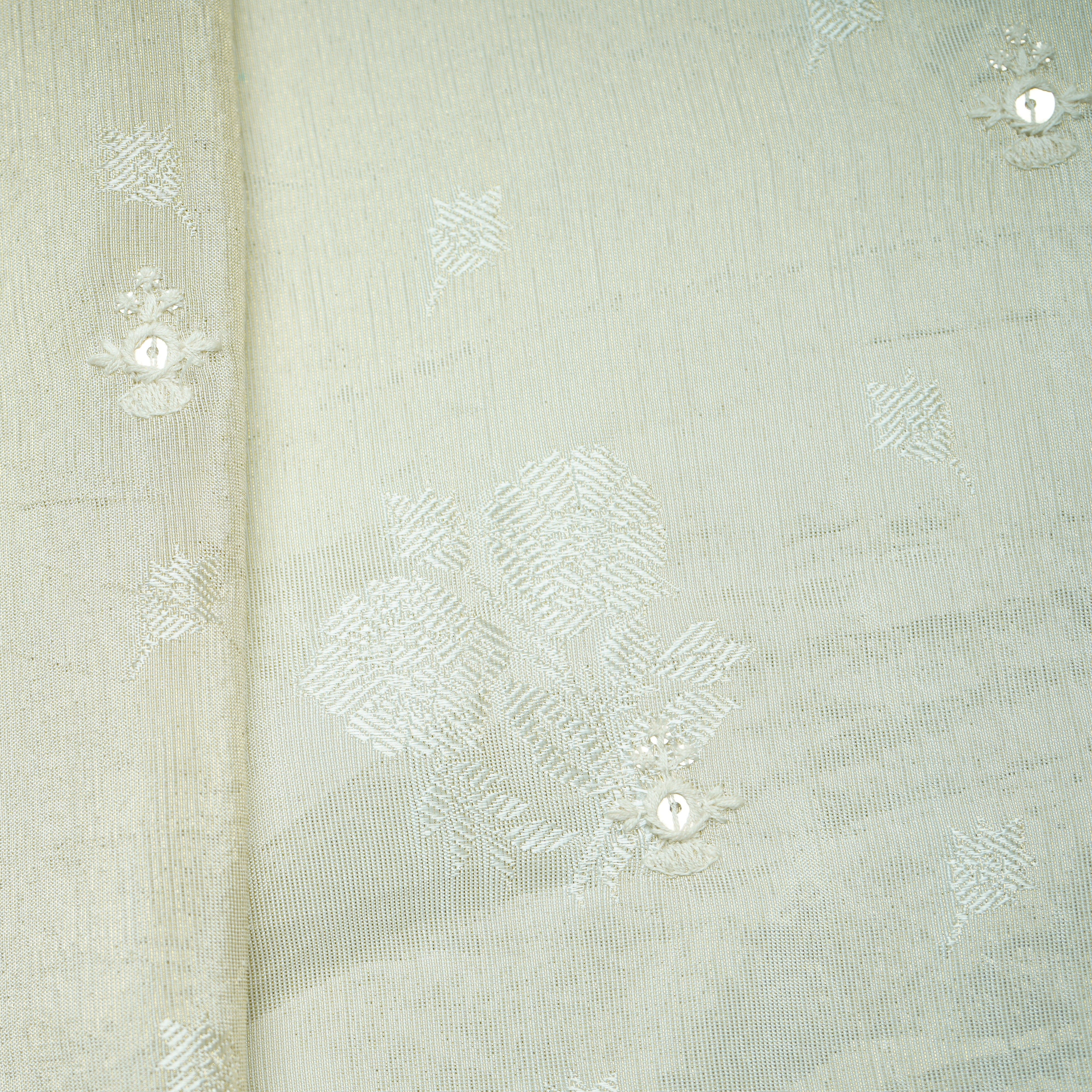 Golden Floral Border Sequins Woven Zari Work Tissue Organza Fabric DF-15366 - Image 2
