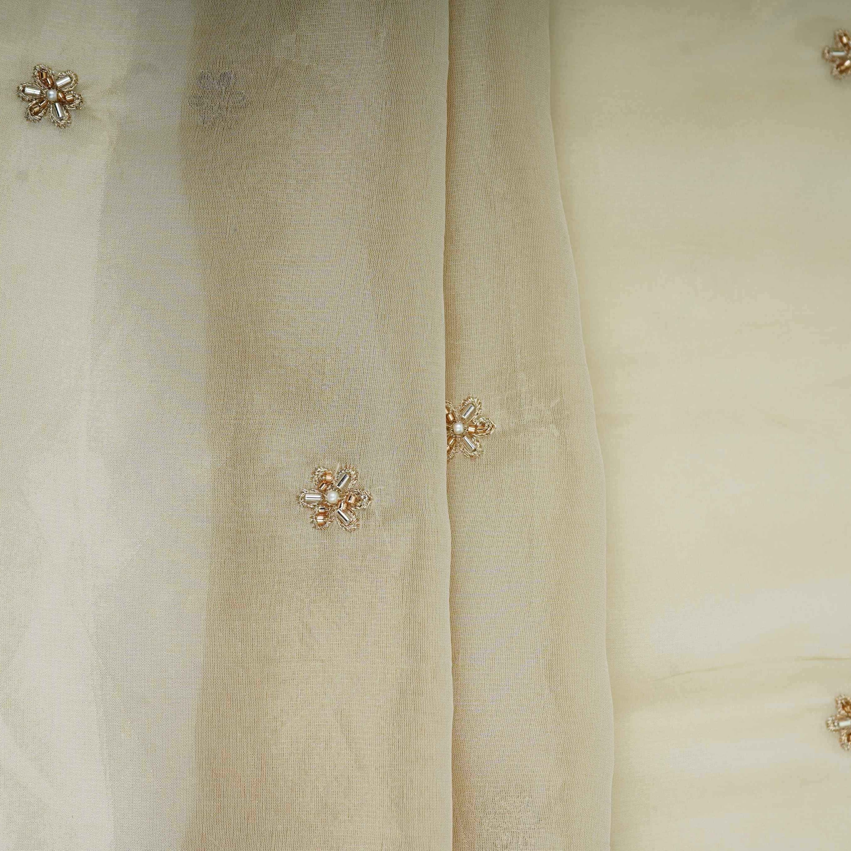 Golden floral cutdana embroidery Dyeable Kanjivaram Silk Fabric TF-31161 - Image 4