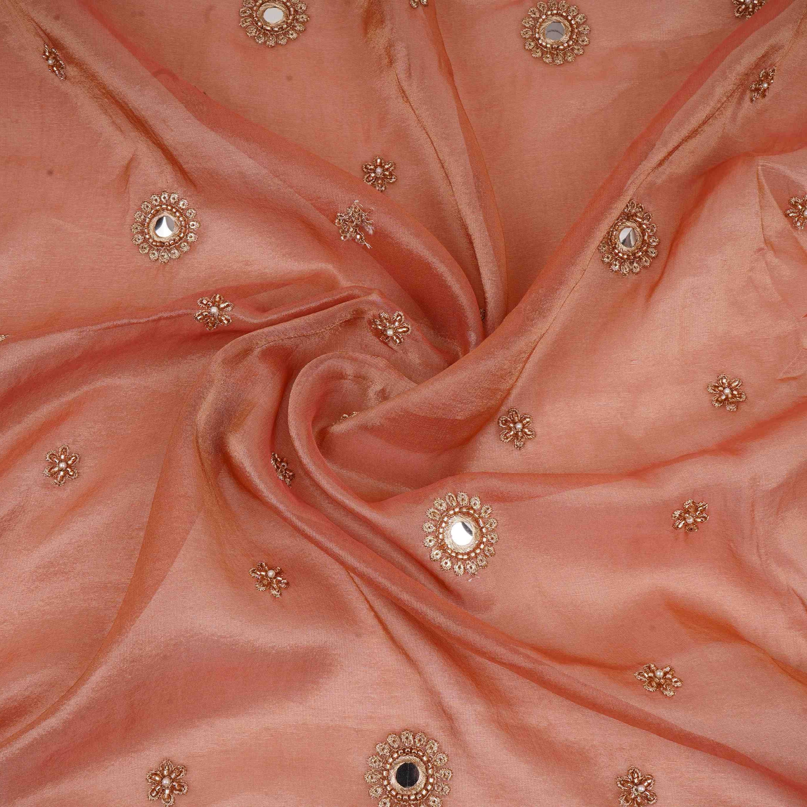 Golden Mirror thread cutdana embroidery Dyeable Kanjivaram Silk Fabric TF-31151 - Image 4