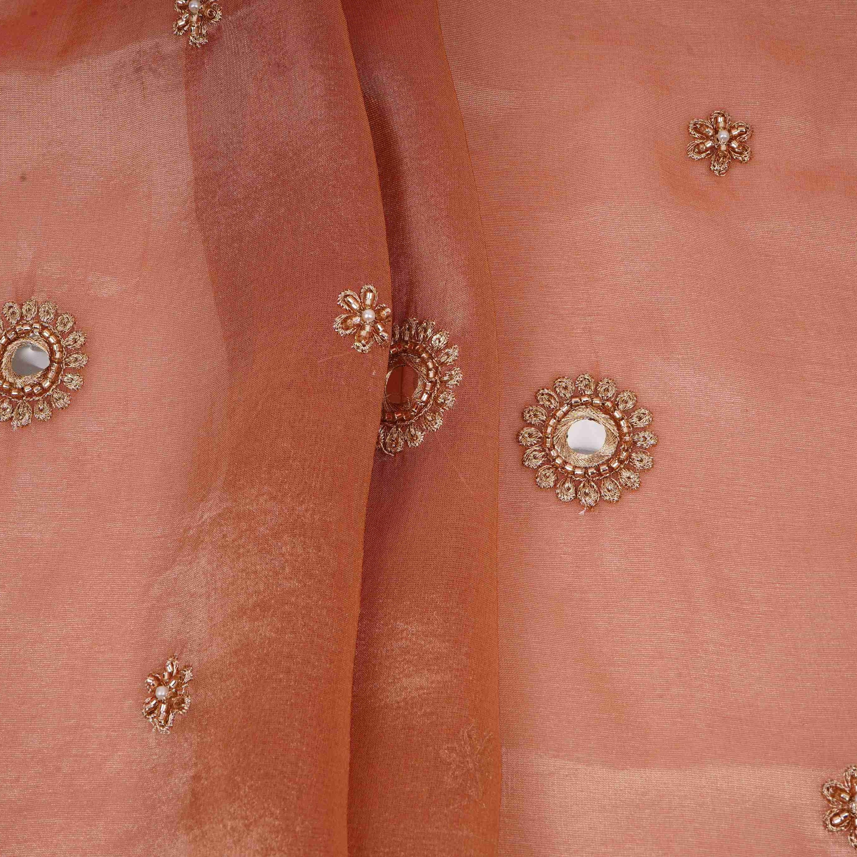 Golden Mirror thread cutdana embroidery Dyeable Kanjivaram Silk Fabric TF-31151 - Image 5